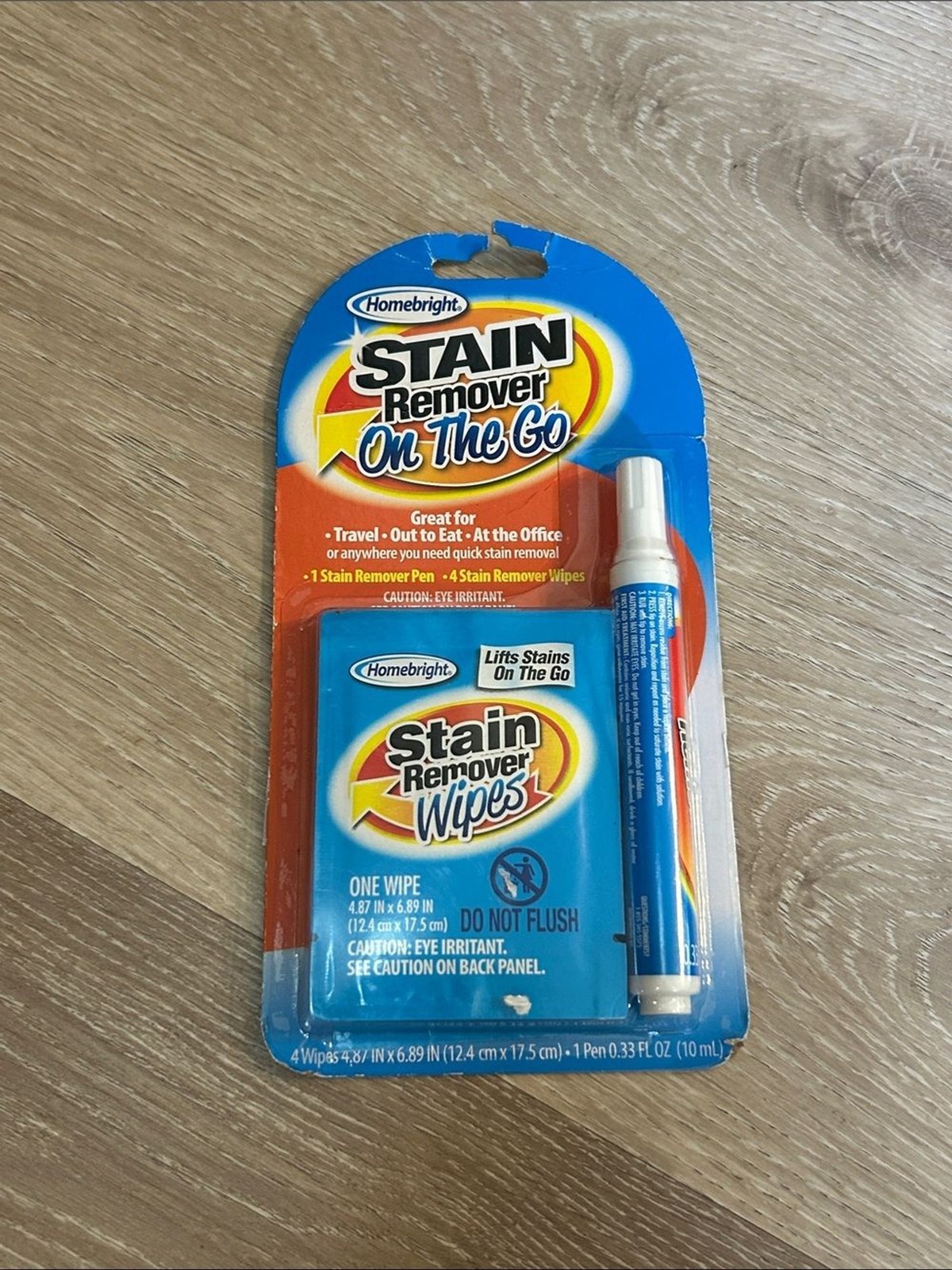 Homebright Stain Remover On The Go NIB Pen and Four Individual Packaged Wipes