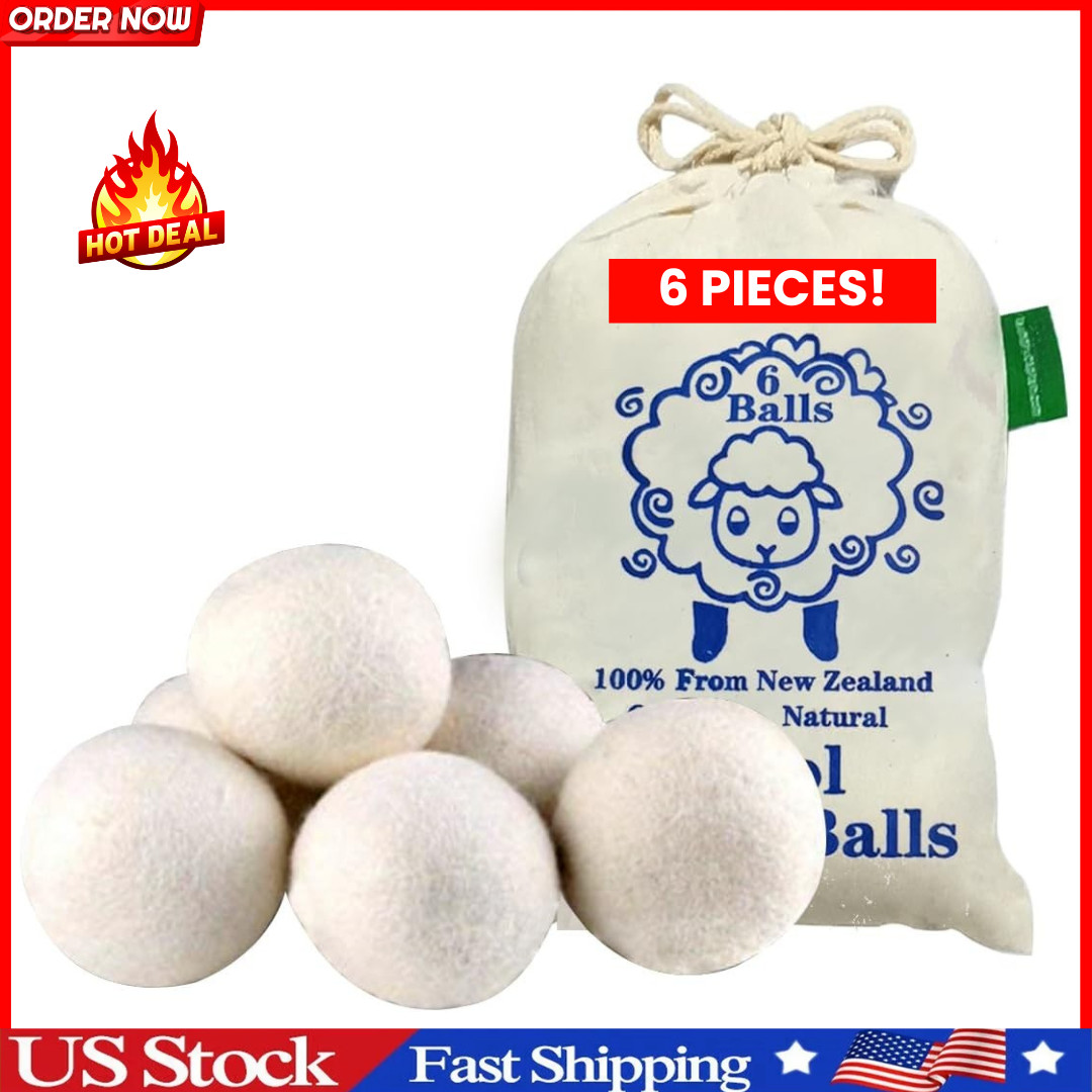Wool Dryer Balls 6 Pack XL, 2.6″ Genuine New Zealand Wool to Core, 100% Organic