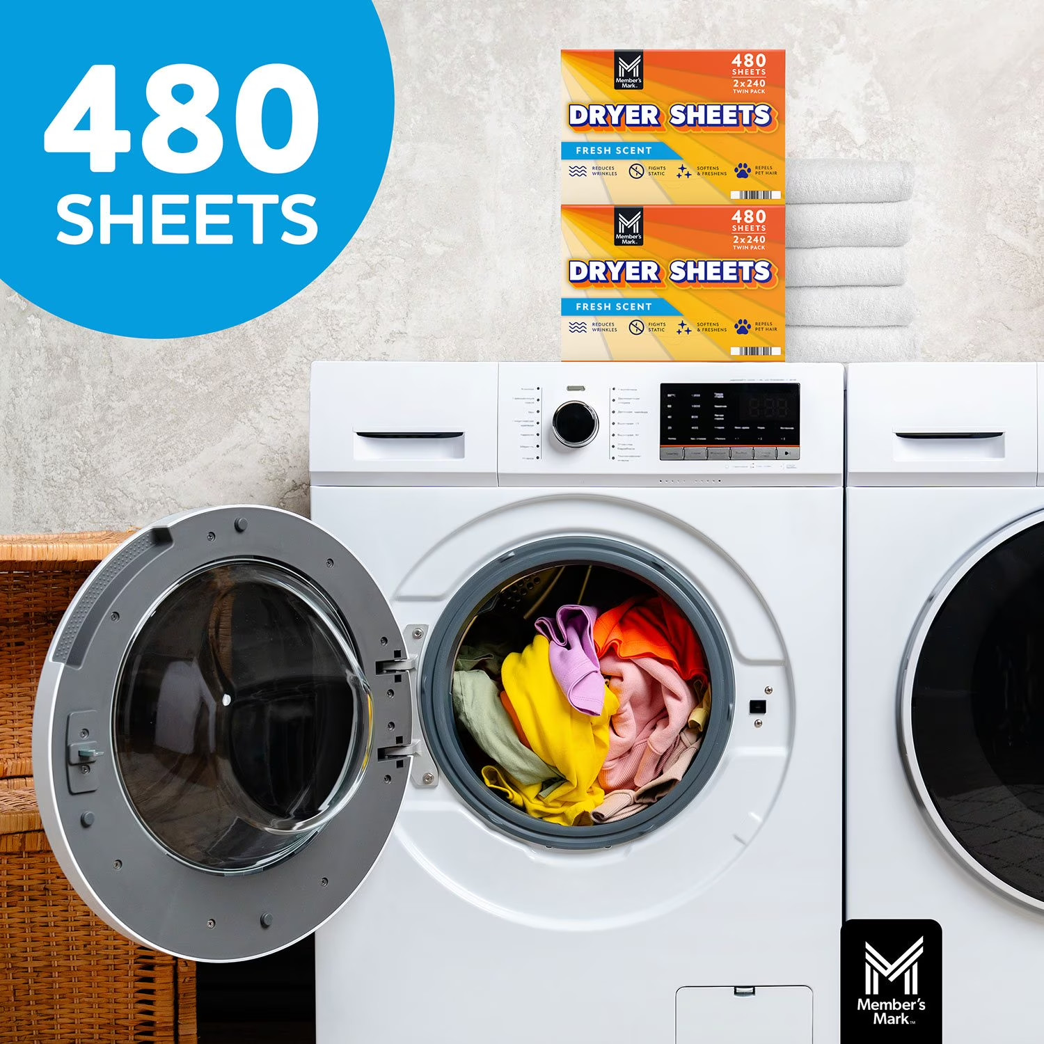 Member’s Mark Fabric Softener Dryer Sheets, Fresh Scent, 480 ct. Static Reducer