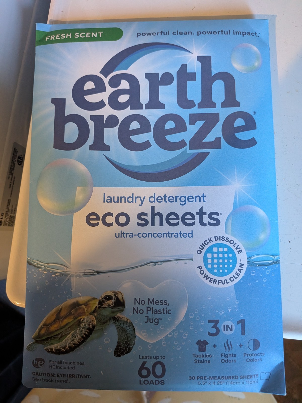 Earth Breeze Laundry Detergent Sheets Fresh Scent (60 Loads) 30 Sheets