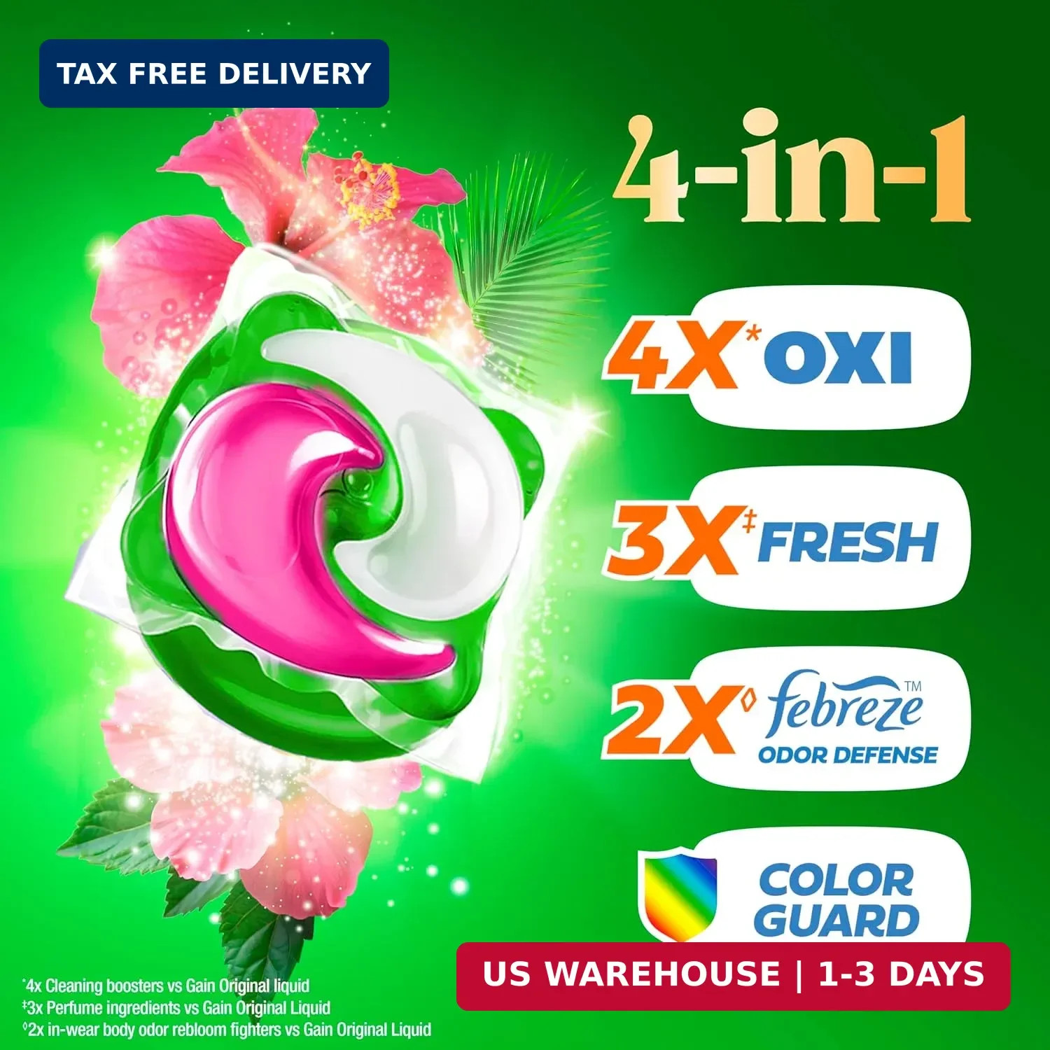 Gain Plus Flings Liquid Washing Detergent Pods, Gain’s Best Clean, All-In-One, H