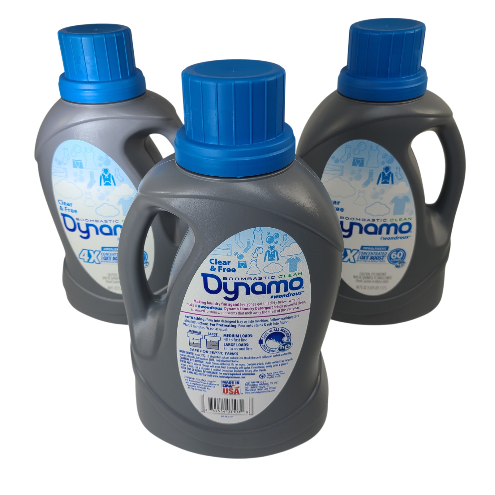 Dynamo Laundry Detergent Scent Free Clear 180 loads Concentrated HE Oxy Bundle