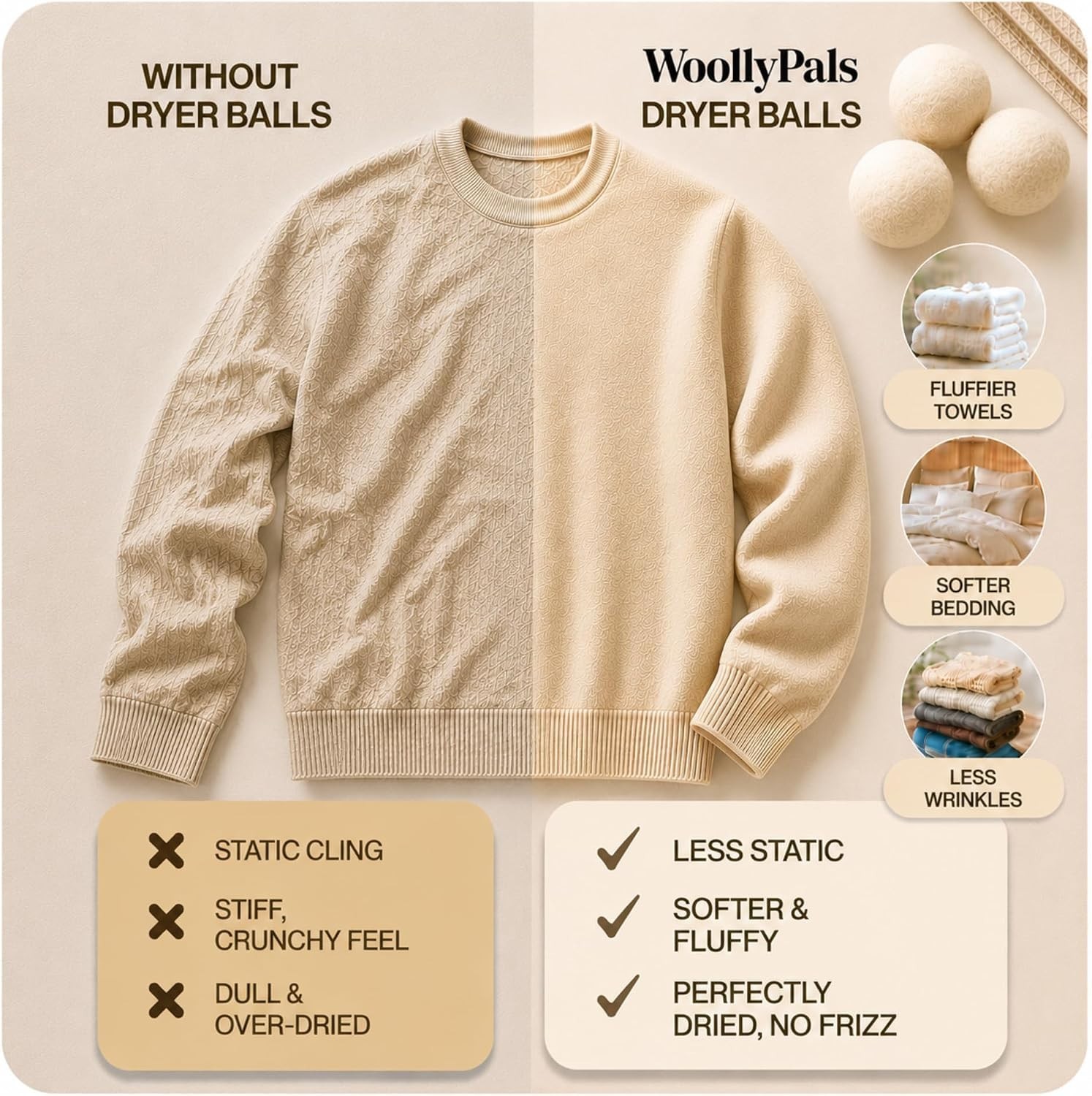 Handy Laundry Dryer Balls – 100% New Zealand Wool, Reduces Wrinkles (Pack 12).