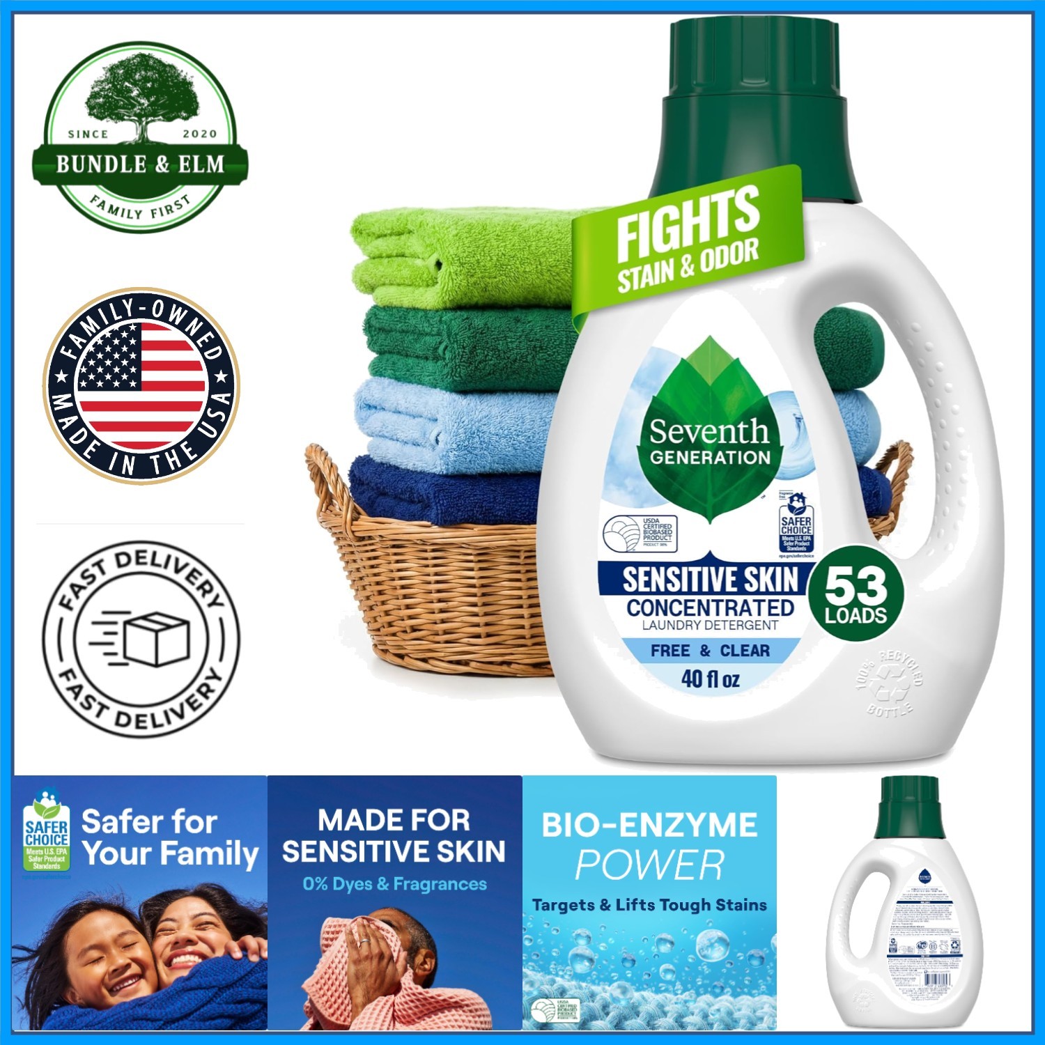 Concentrated Liquid Laundry Detergent, 40 oz for Sensitive Skin & Stain Removal