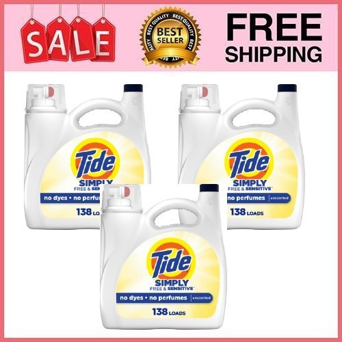 3 Pack Tide Simply Liquid Laundry Detergent, Free & Sensitive, 173 fl oz Pk