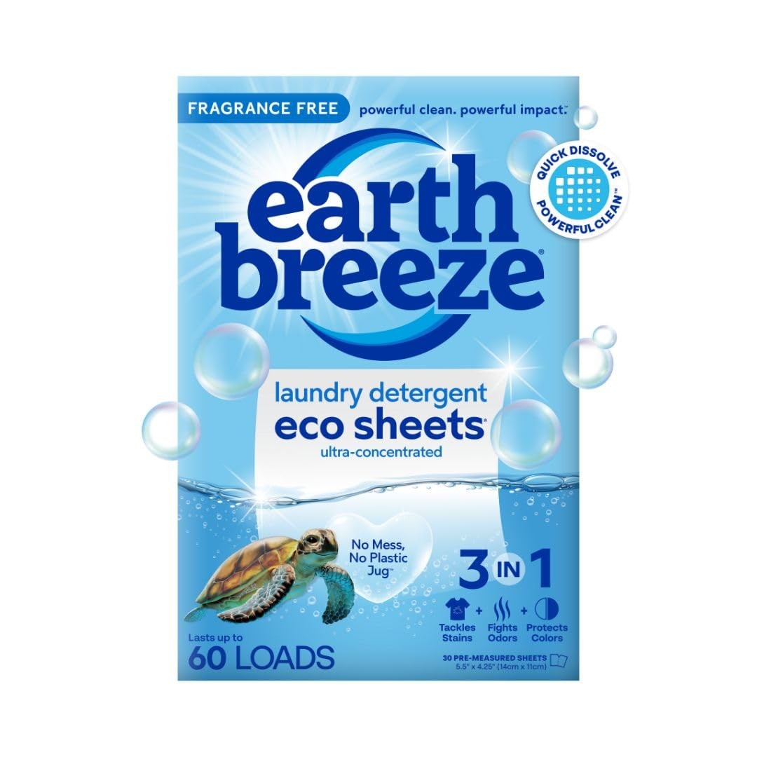 Earth Breeze Laundry Detergent Sheets Fragrance-Free – 60 Loads Eco Liquidles…