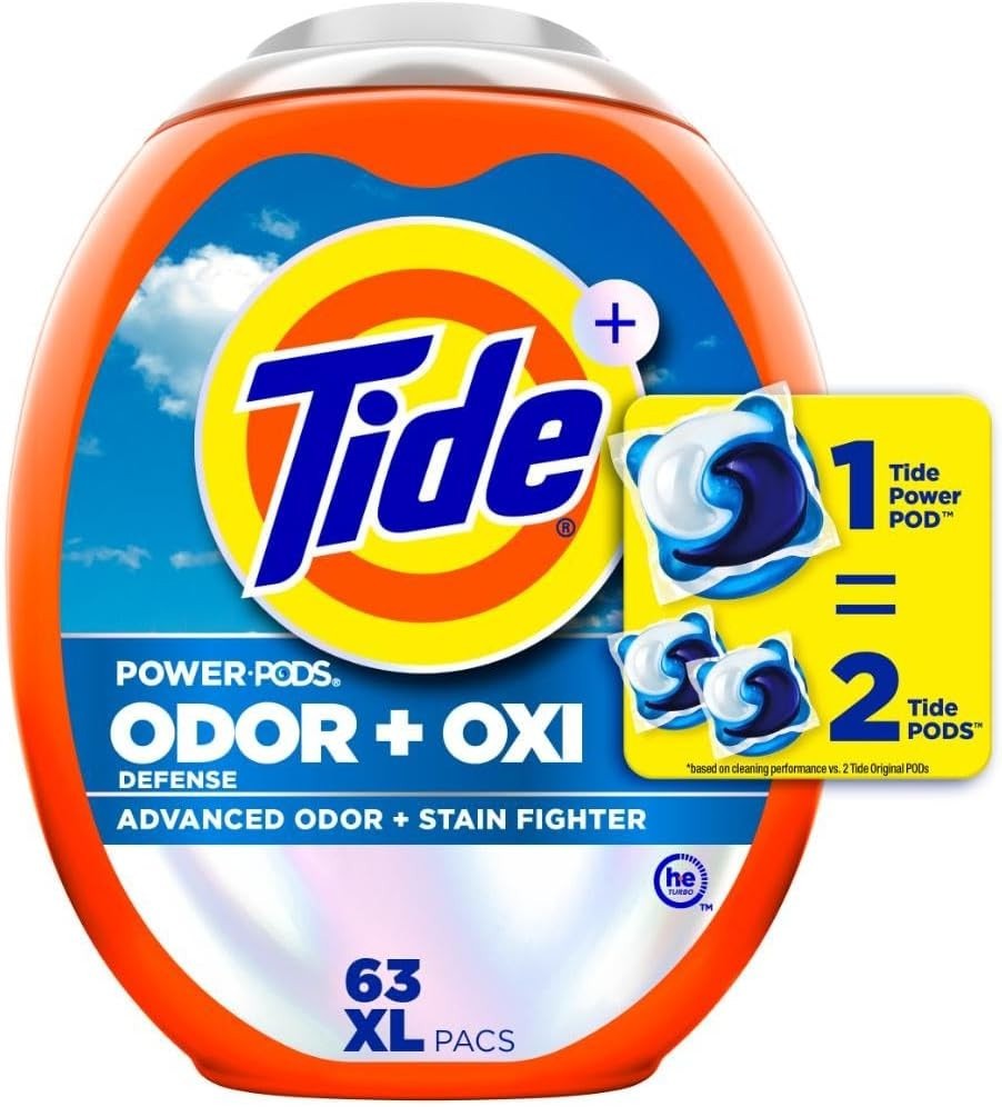 Tide Odor Defense + Oxi Laundry Detergent Pacs, Original Scent, 63 Count, Advanc