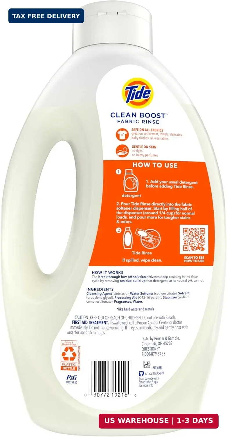 Tide Clean Boost Fabric Rinse, 62 fl oz fl oz, Removes Odors and Residues, Safe