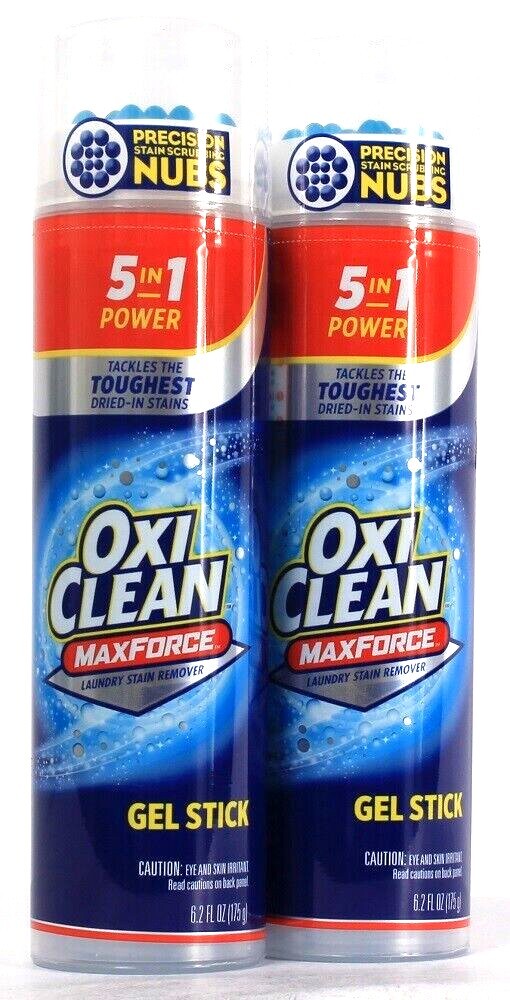 2 Count OxiClean 6.2 Oz Max Force 5 In 1 Power Laundry Stain Remover Gel Stick