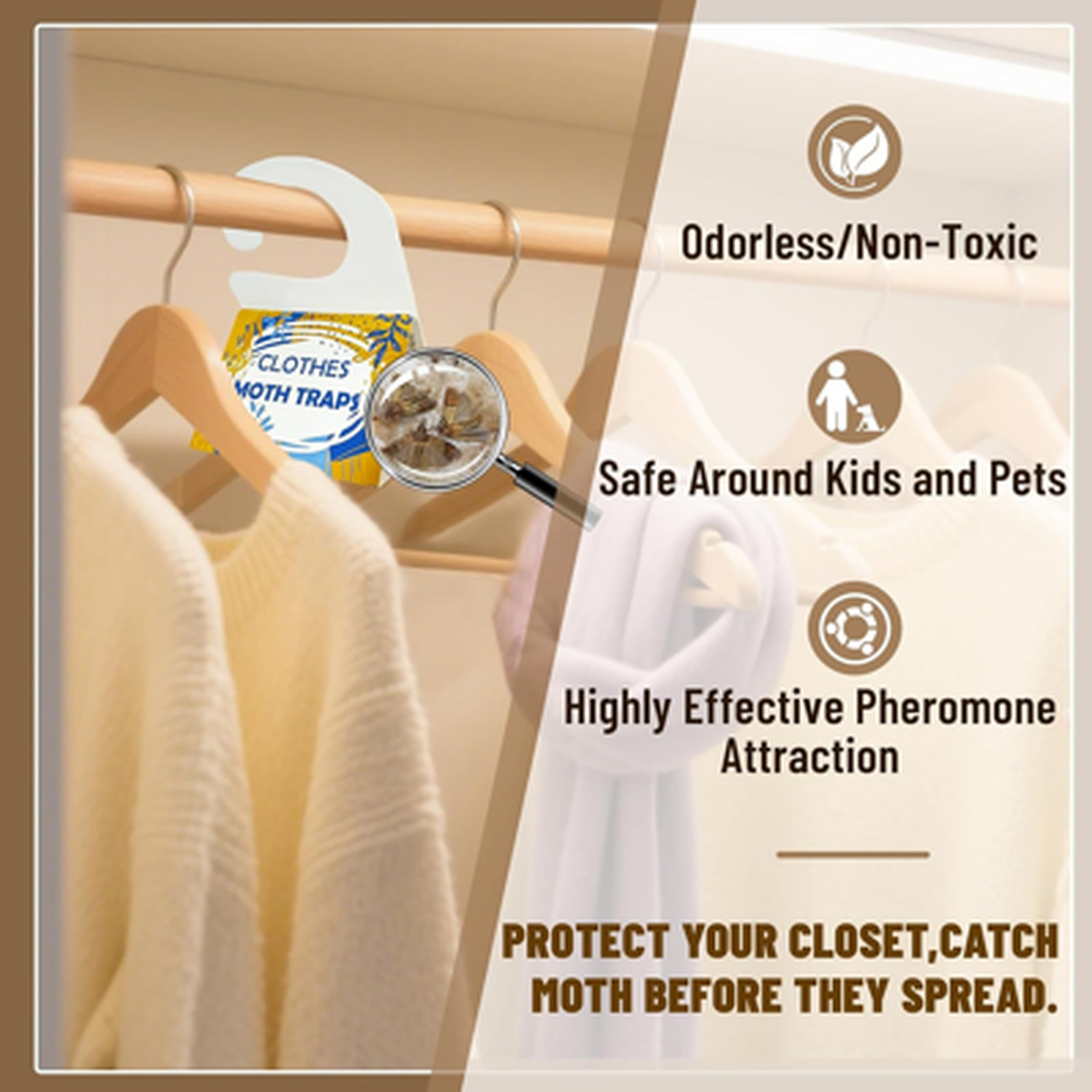 Cloth Moth Trap Pheromone Attractant Odorless Non-Toxic Sticky Strips for Closet