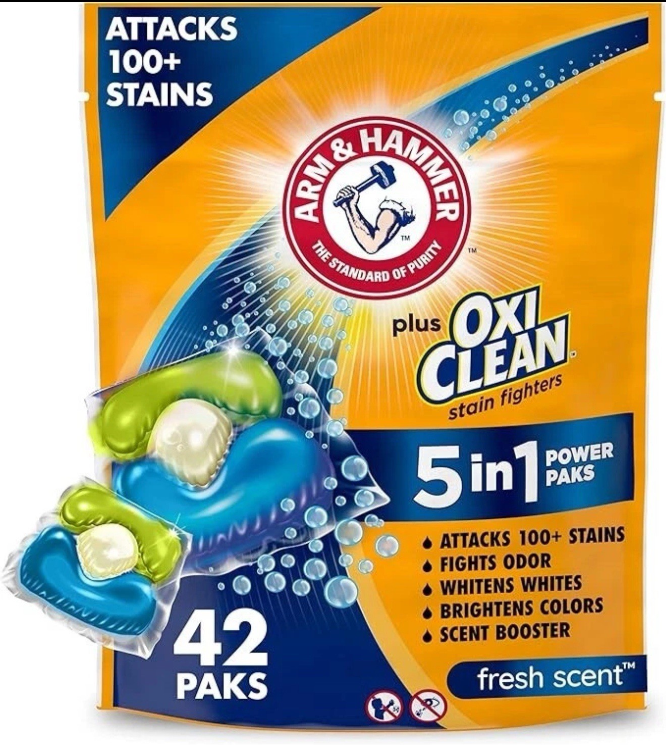 OxiClean 5 in 1 Laundry Detergent Power Pods Pacs Fresh Scent, 42 Count Paks