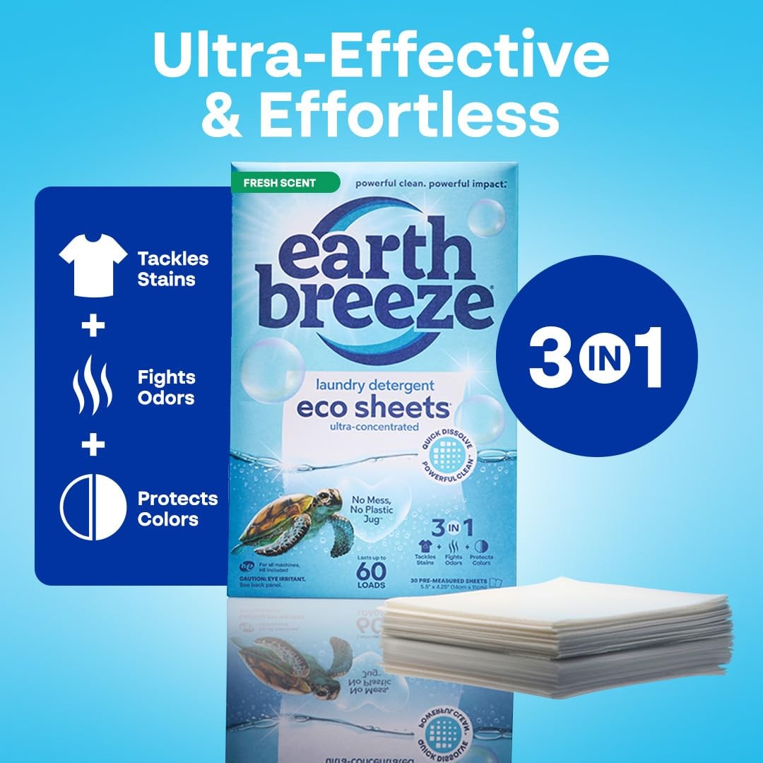 Laundry Detergent Sheets Fresh Scent – 60 Loads Eco Liquidless Soap – Travel-…