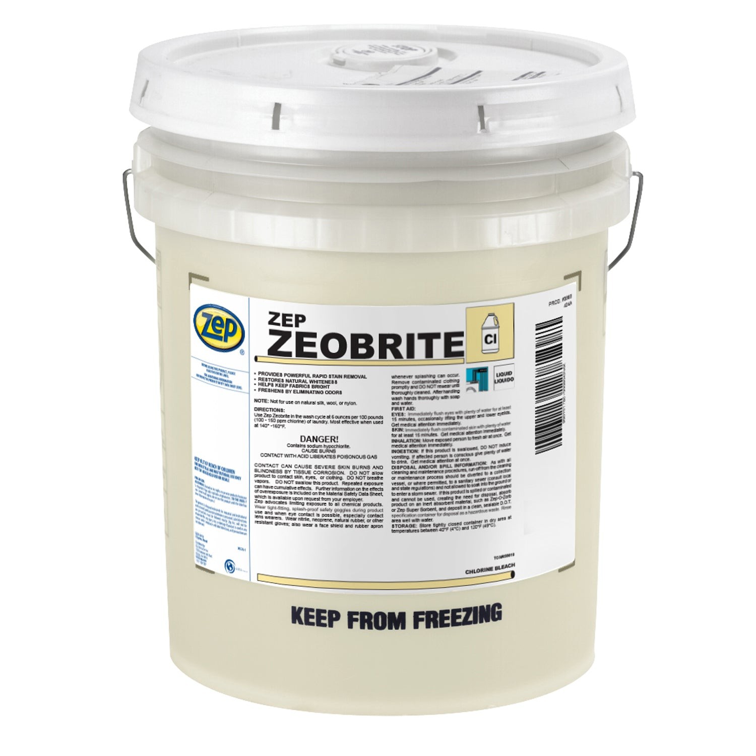 Zep ZEOBRITE Liquid Chlorine Bleach – 5 Gallon (1 Pail) 86835 – Concentrated