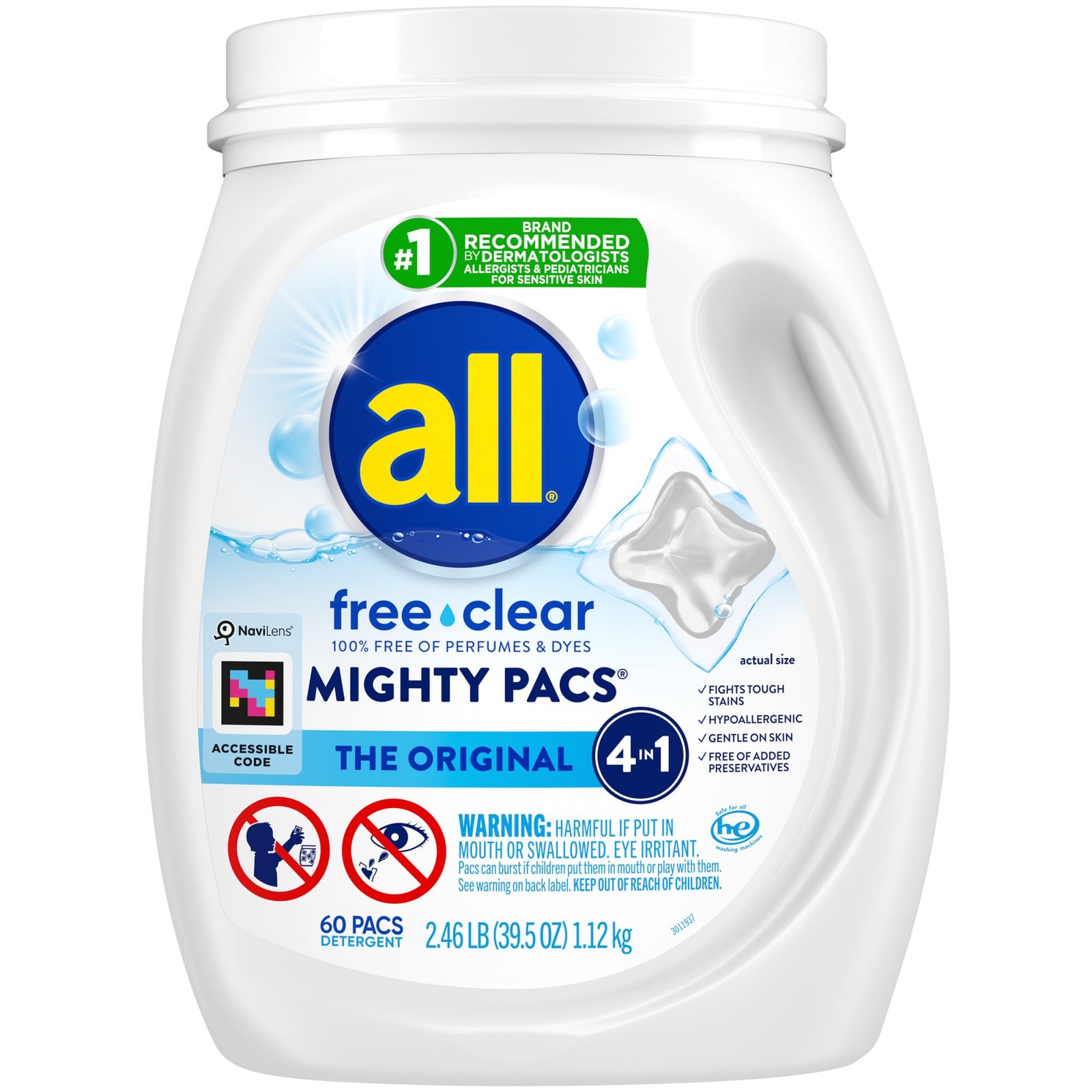 All Mighty Pacs Laundry Detergent, Free 60 Count (Pack of 1), Transparent