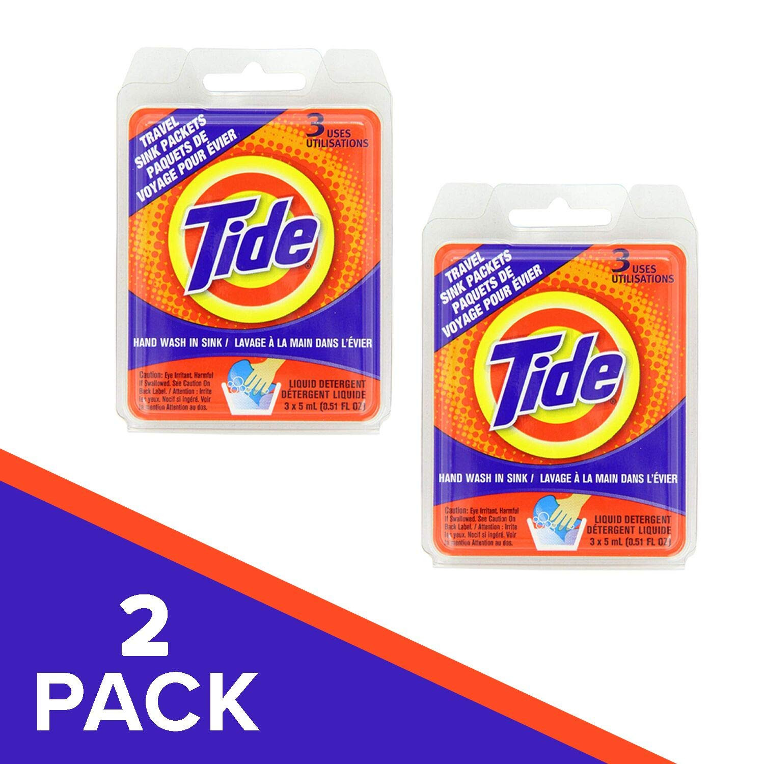 Tide Travel Sink Detergent Packets 2 Pack 0.51 Fl Oz Wash on the Go