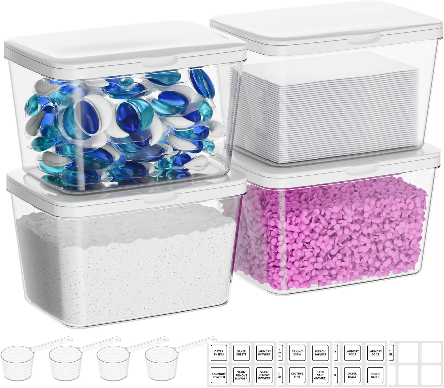 Vtopmart 4 Pack Laundry Pods & Detergent Container, Dryer Sheet Holder | Clear L