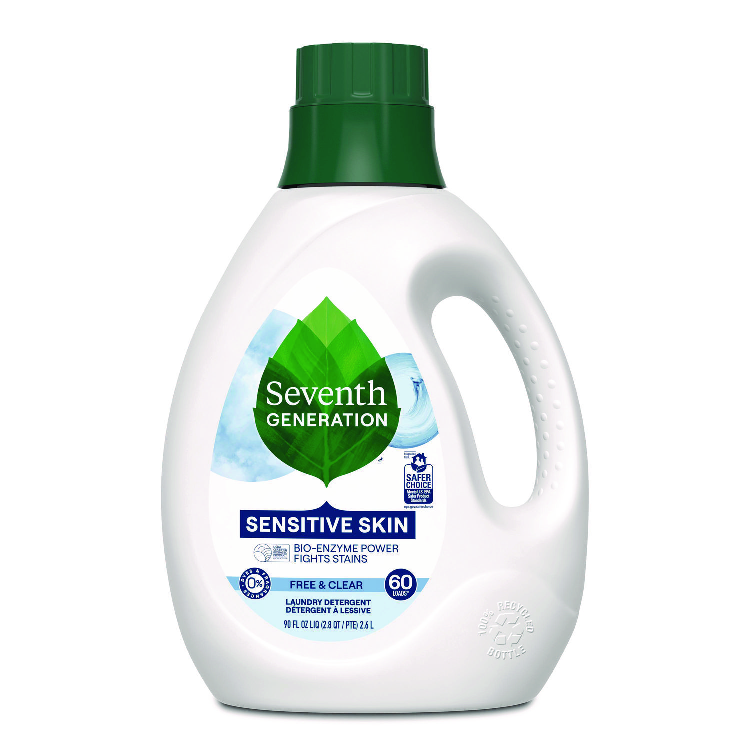 Natural Liquid Laundry Detergent, Sensitive Skin Free and Clear, 90 oz Bottle, 4
