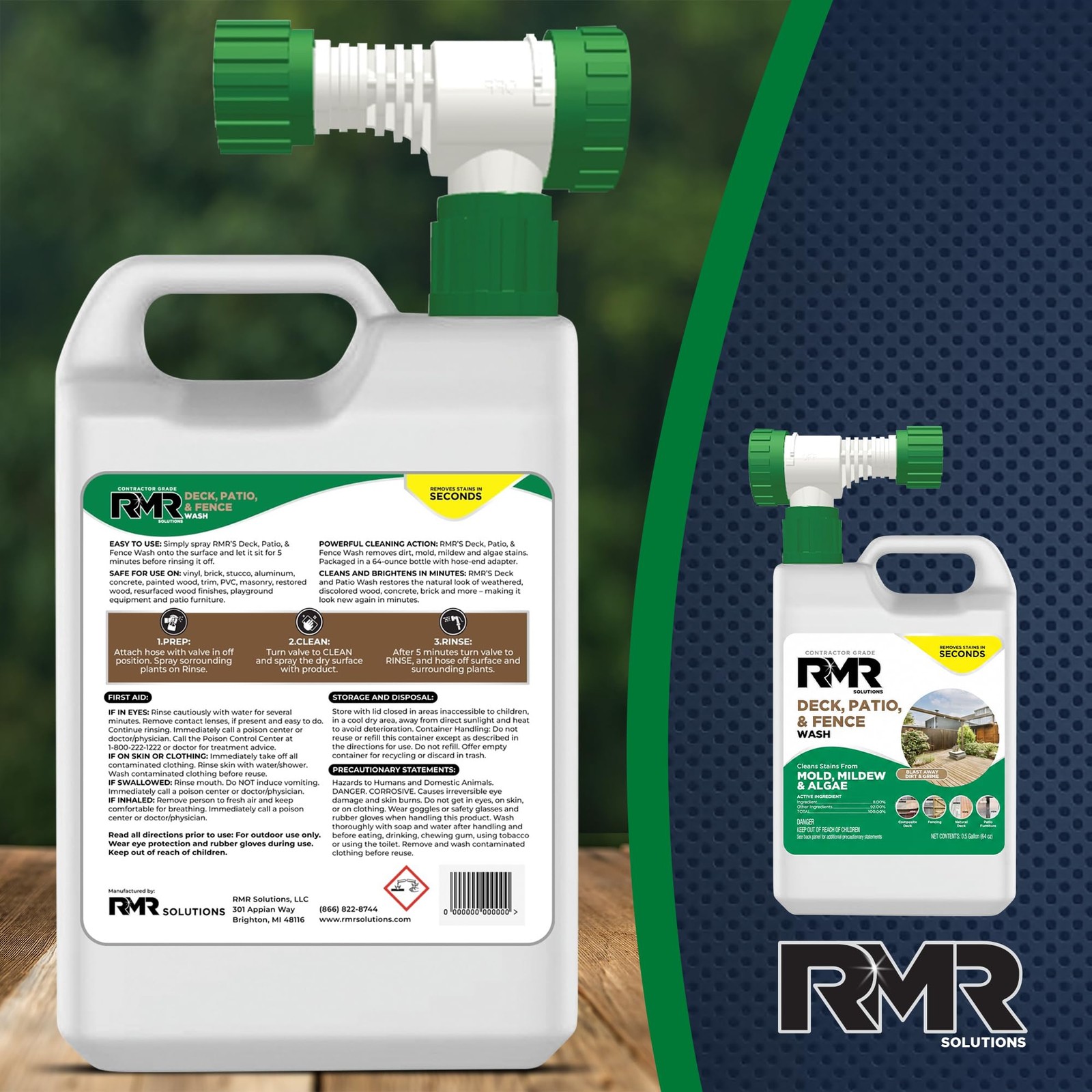 RMR Deck, Patio, & Fence Wash – Commercial-Grade Outdoor 64 Fl Oz (Pack of 1)