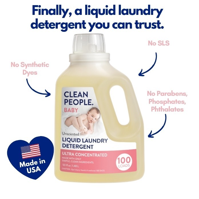 The Clean People Liquid Laundry Detergent- Baby Unscented – Fresh Scent, 50 fl o