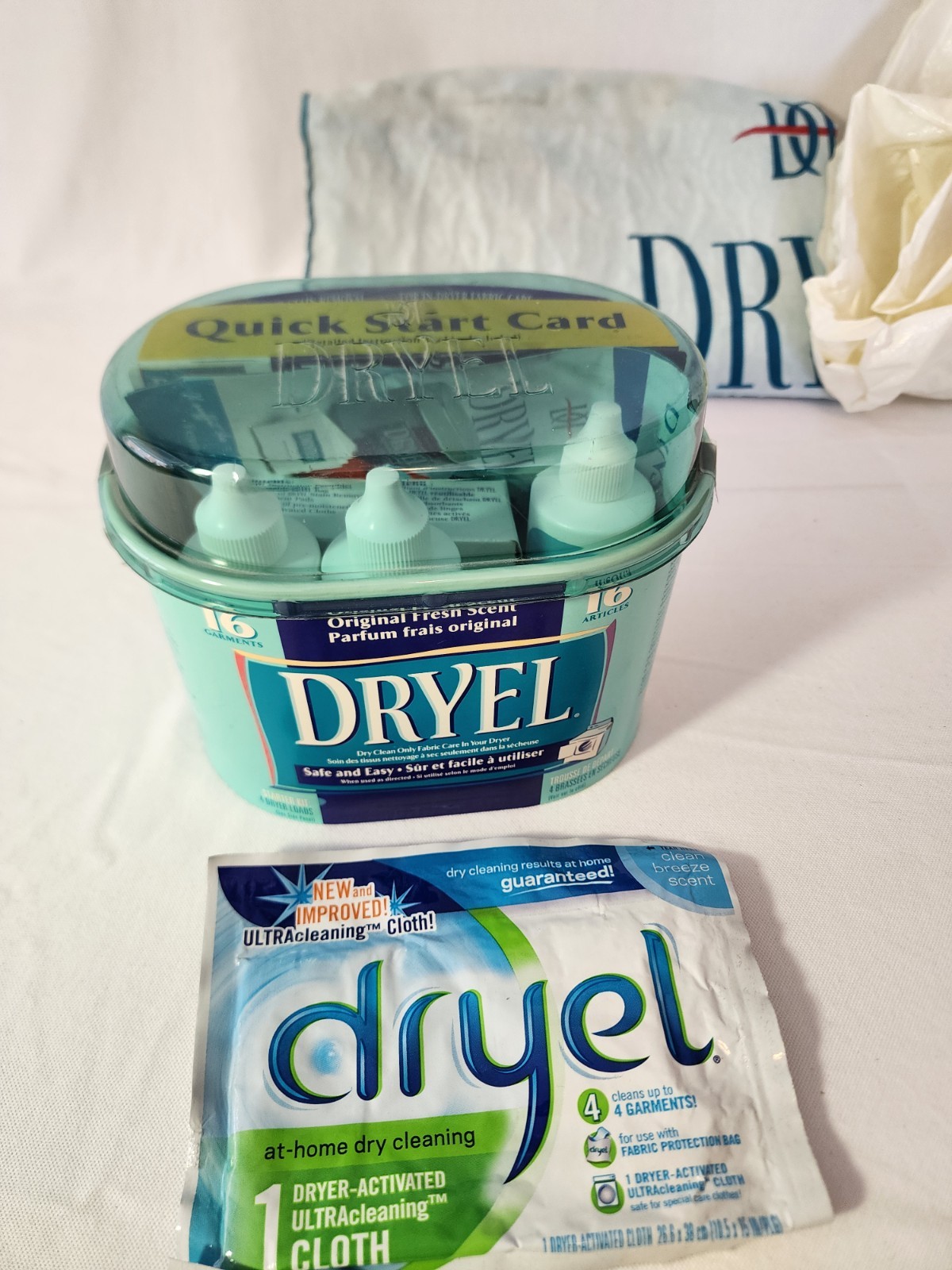 Dryel Starter Kit Lot Dry Clean At Home Original Scent w/ Bags, 10 Cloths