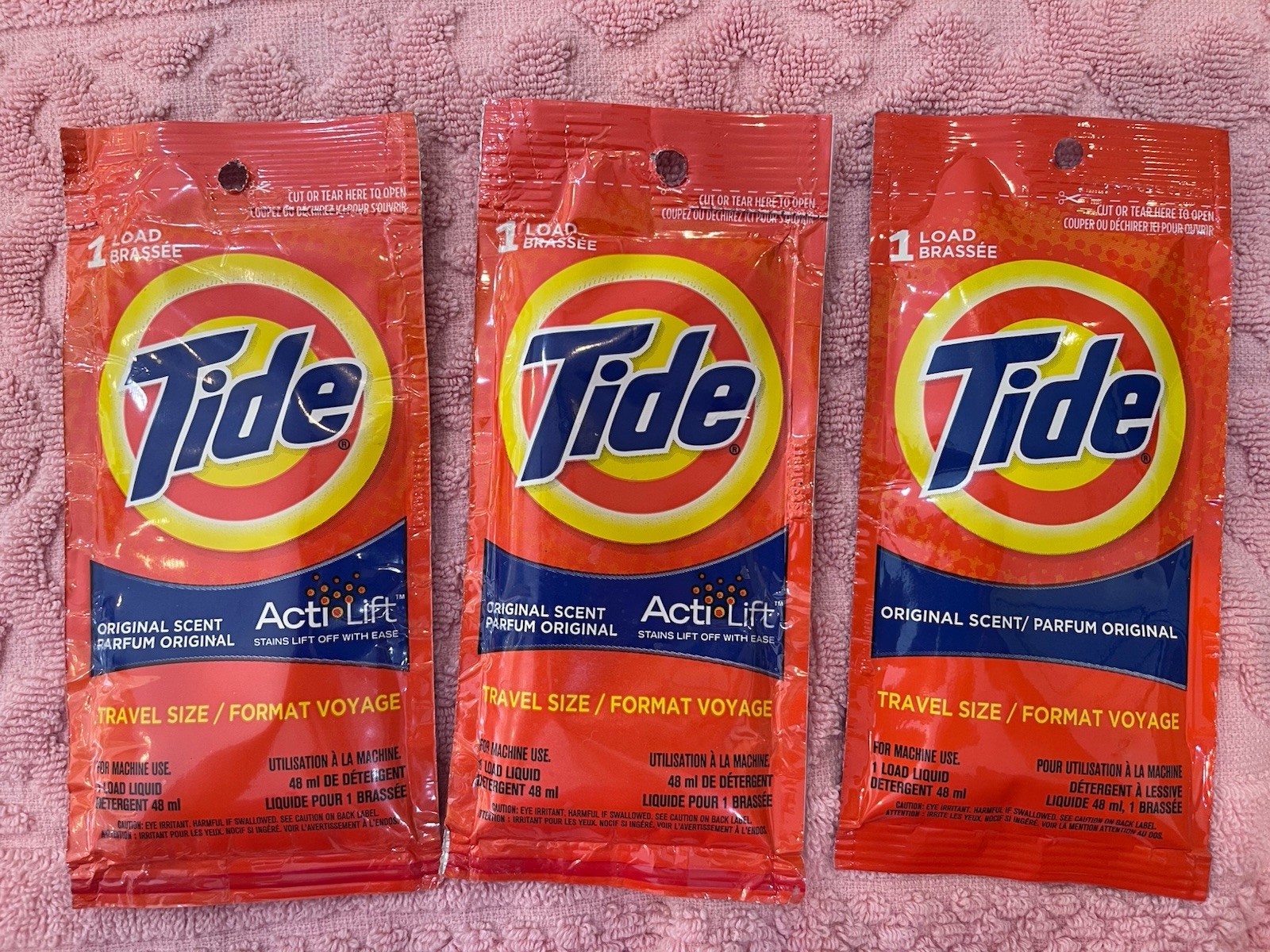 3pk Tide Travel Size Laundry Detergent Original Scent “2 Acti Lift” 1 Regular