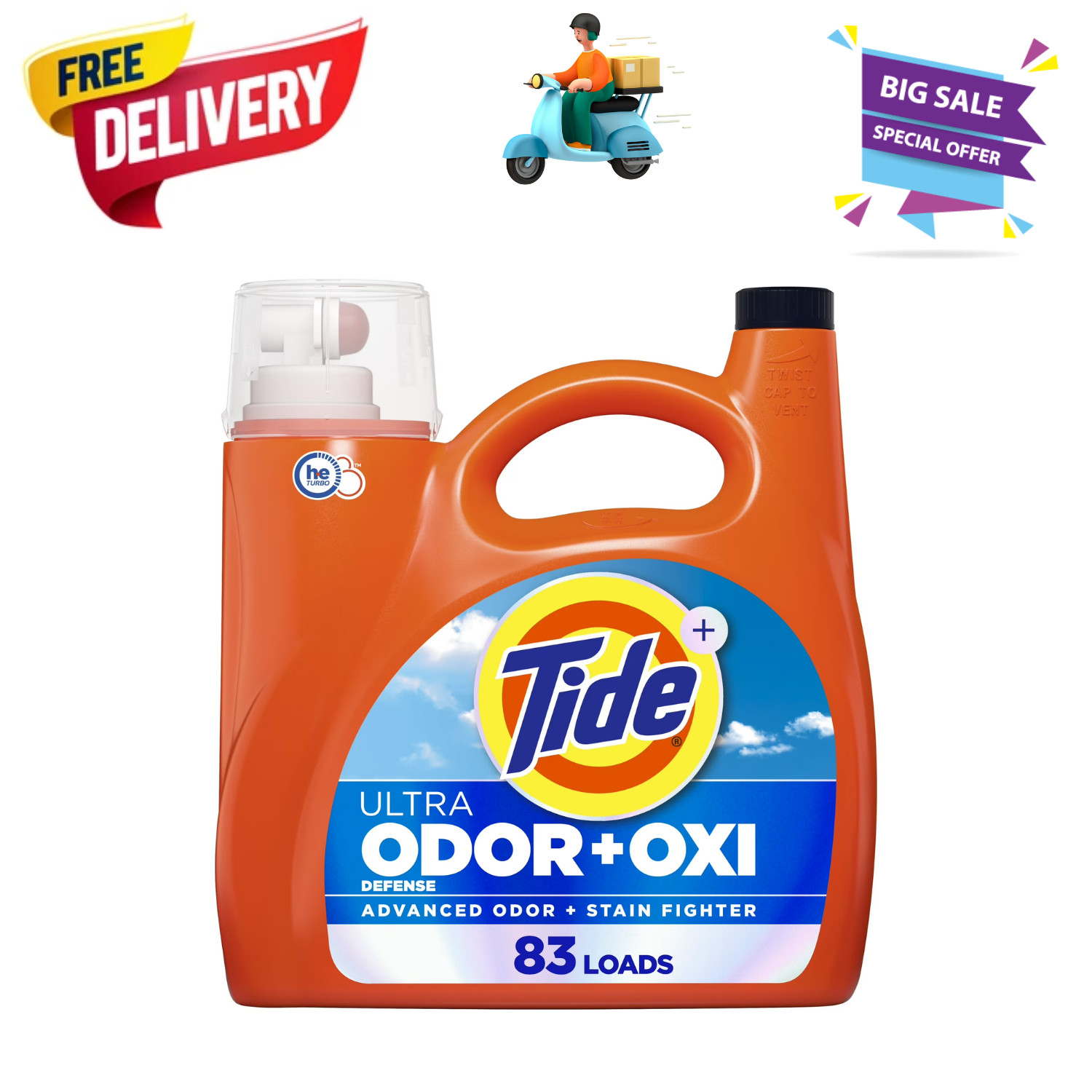 Tide Ultra Odor Defense Oxi Laundry Detergent Liquid 83 Loads, 117 fl oz