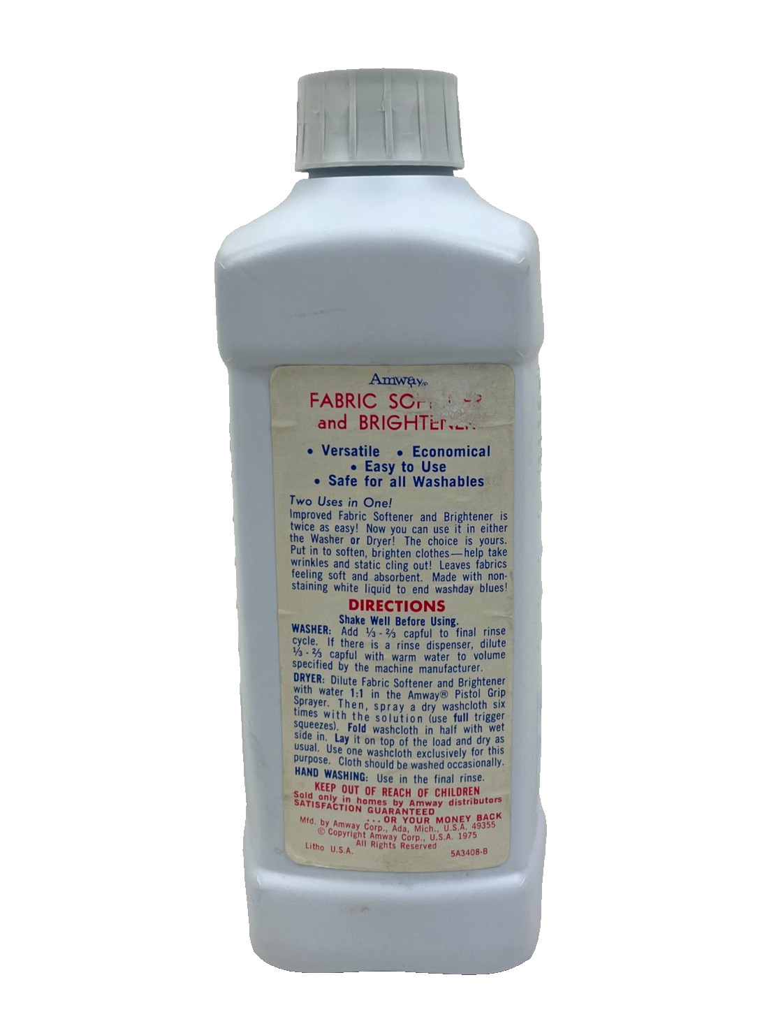 VTG Amway Concentrated Fabric Softener & Brightener For Washer or Dryer! 32 oz.