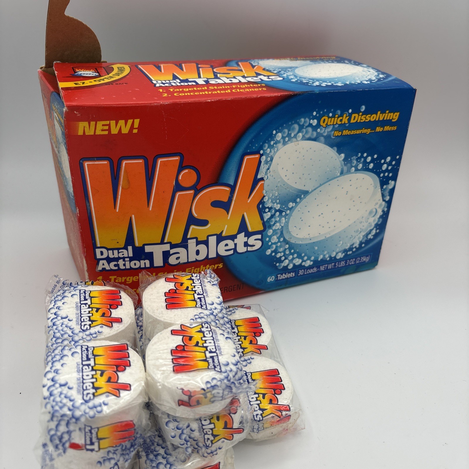 Wisk Laundry Detergent Dual Action Tablets Discontinued 14 Tablets 7 Pack NO BOX