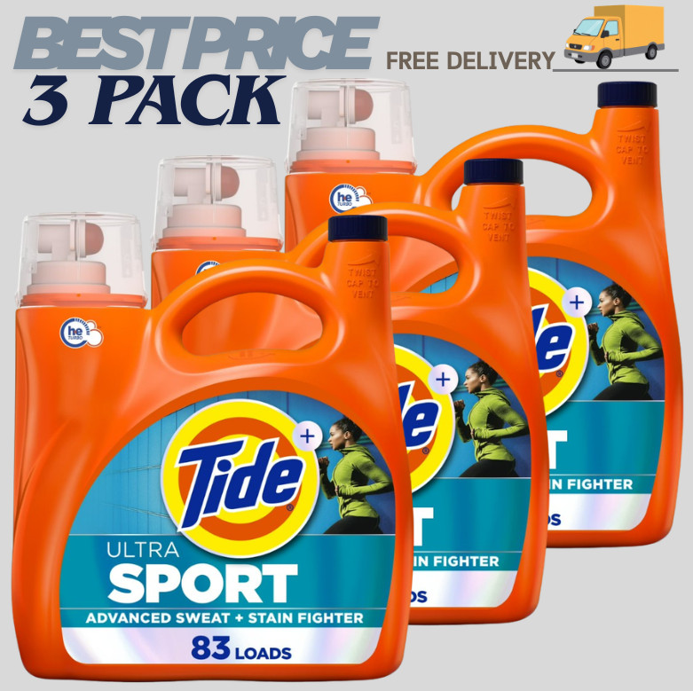 3 PACK Tide Ultra Sport Liquid Laundry Detergent, Advanced Sweat, Stain Fighter