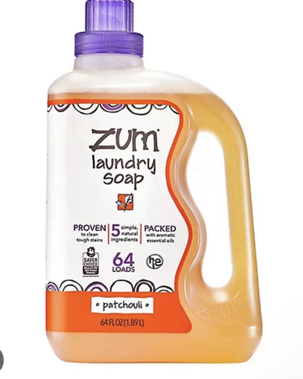 Zum Clean Laundry Soap Detergent- Patchouli – 64 fl oz !!RARE!! NOS