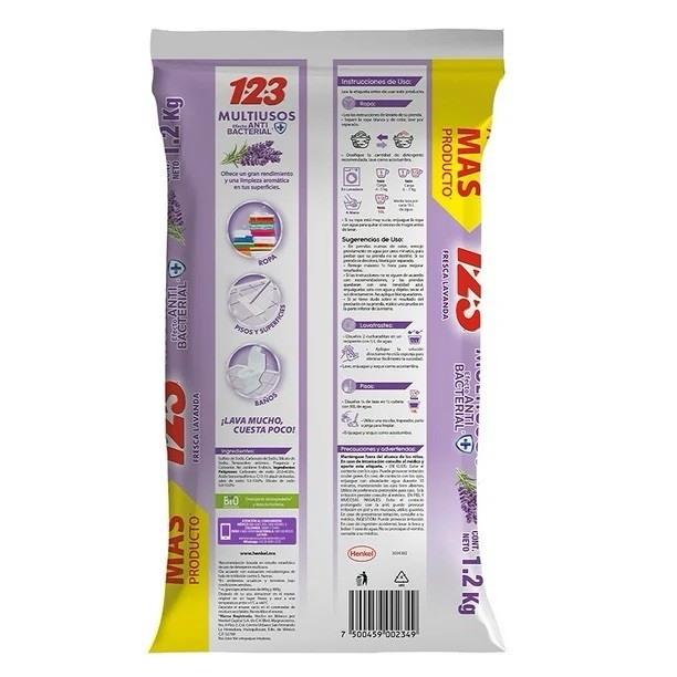 3X Detergente 123 Multiusos Lavanda 🇲🇽 Powder Laundry Detergent, 1.2Kg, 3 Pack