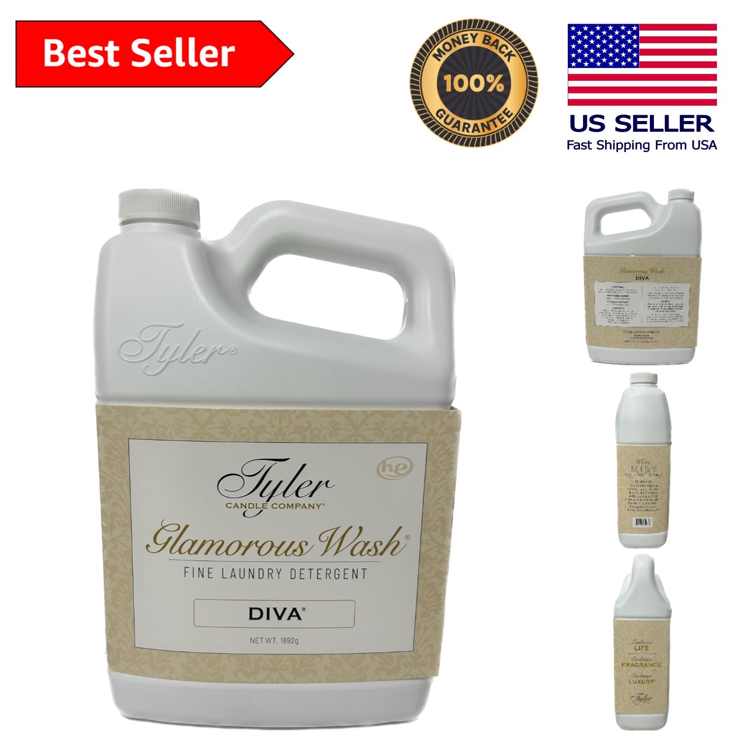 64 Fl Oz Tyler Diva Glam Wash – Luxurious, Floral Scent, Chemical-Free Detergent