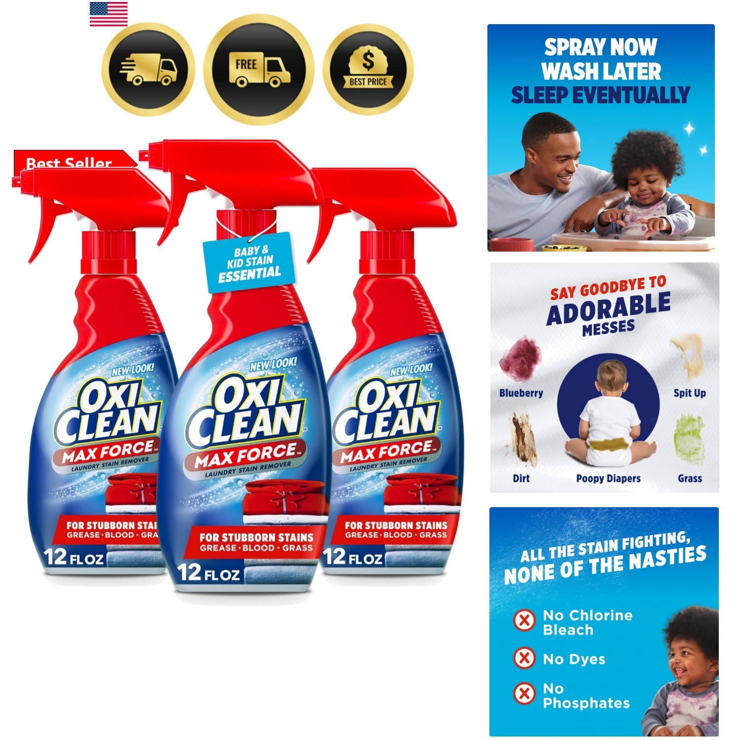 Max Force Laundry Stain Remover Spray, Newborn & Baby Essentials, Stain Treat…
