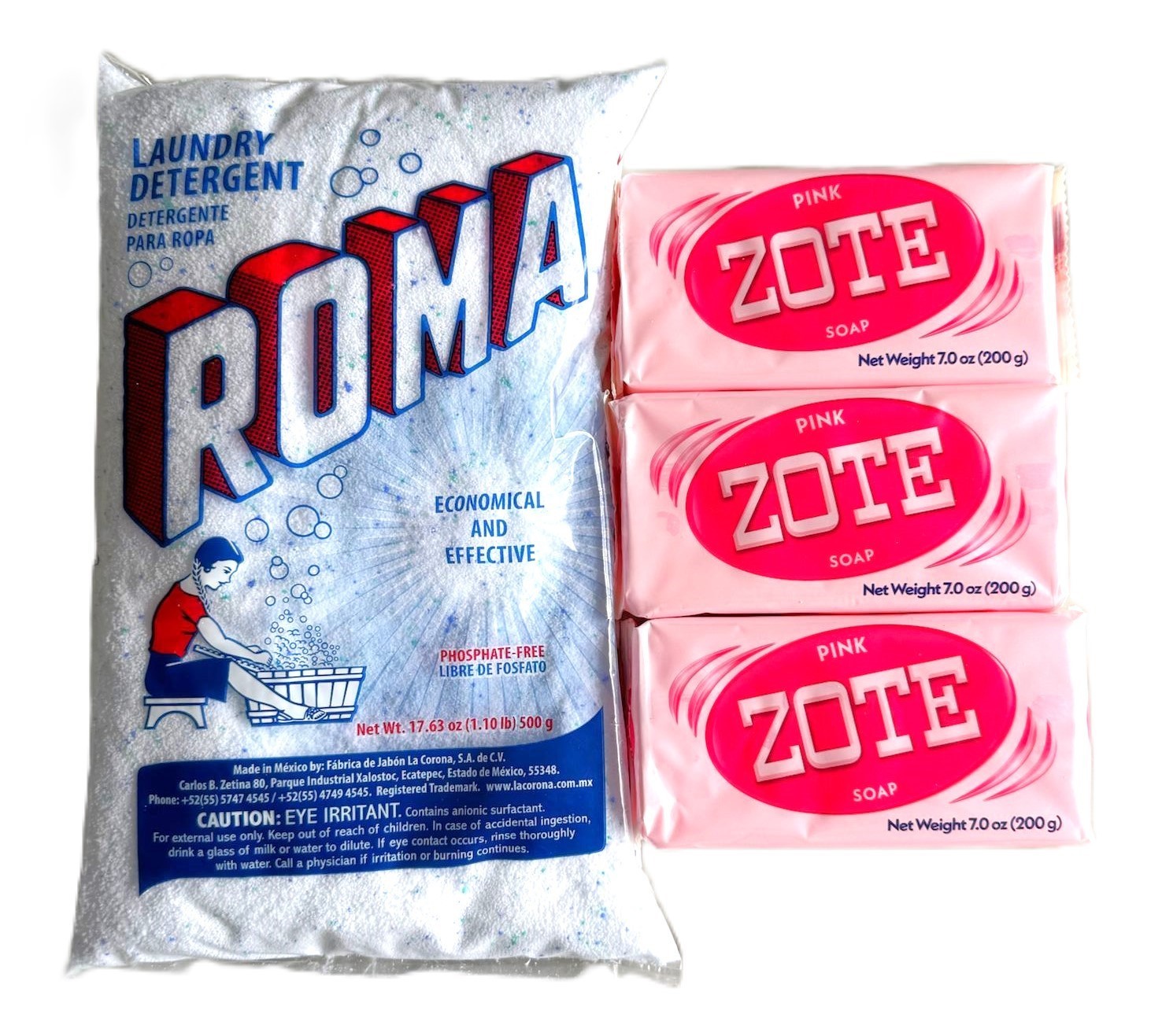Bundle 17 Oz Roma Polvo Powder laundry detergent 200-400g Zote Laundry Soap Pink
