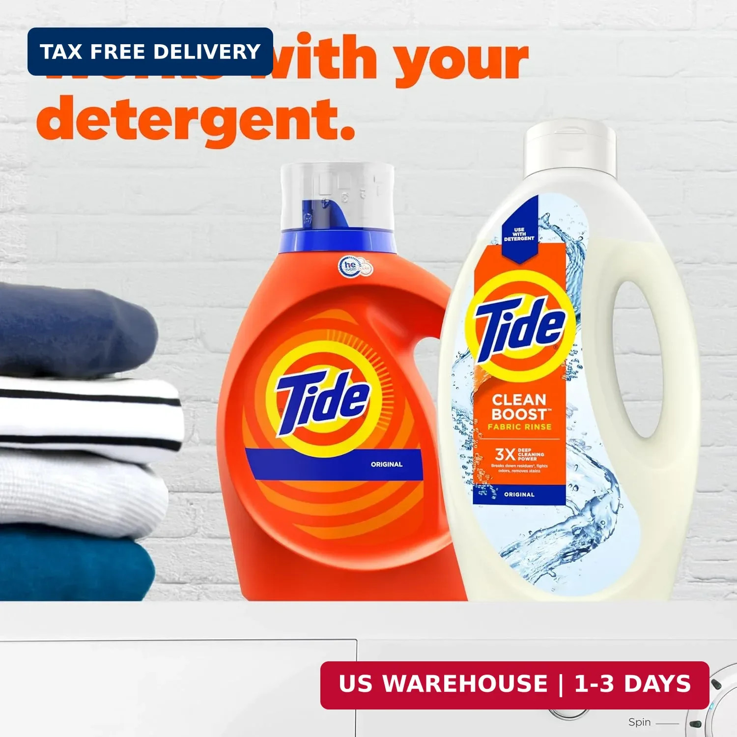 Tide Clean Boost Fabric Rinse, 62 fl oz fl oz, Removes Odors and Residues, Safe