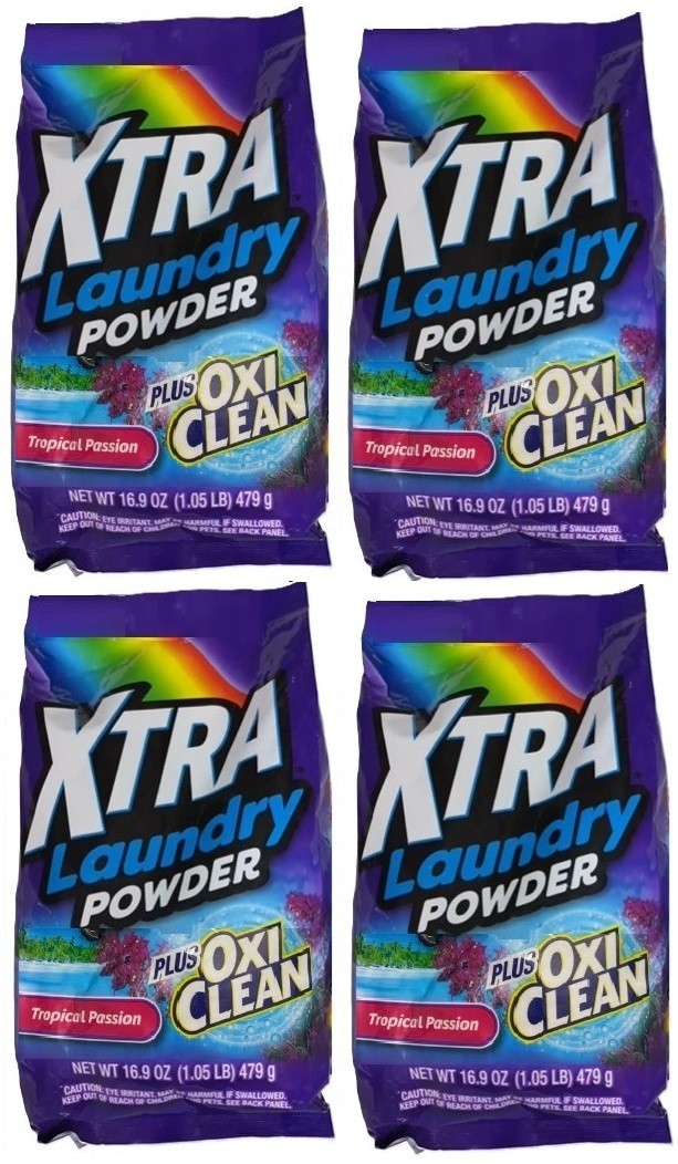 4 Pack- XTRA Plus OxiClean Laundry Powder Detergent, Tropical Passion, 16.9 Oz.