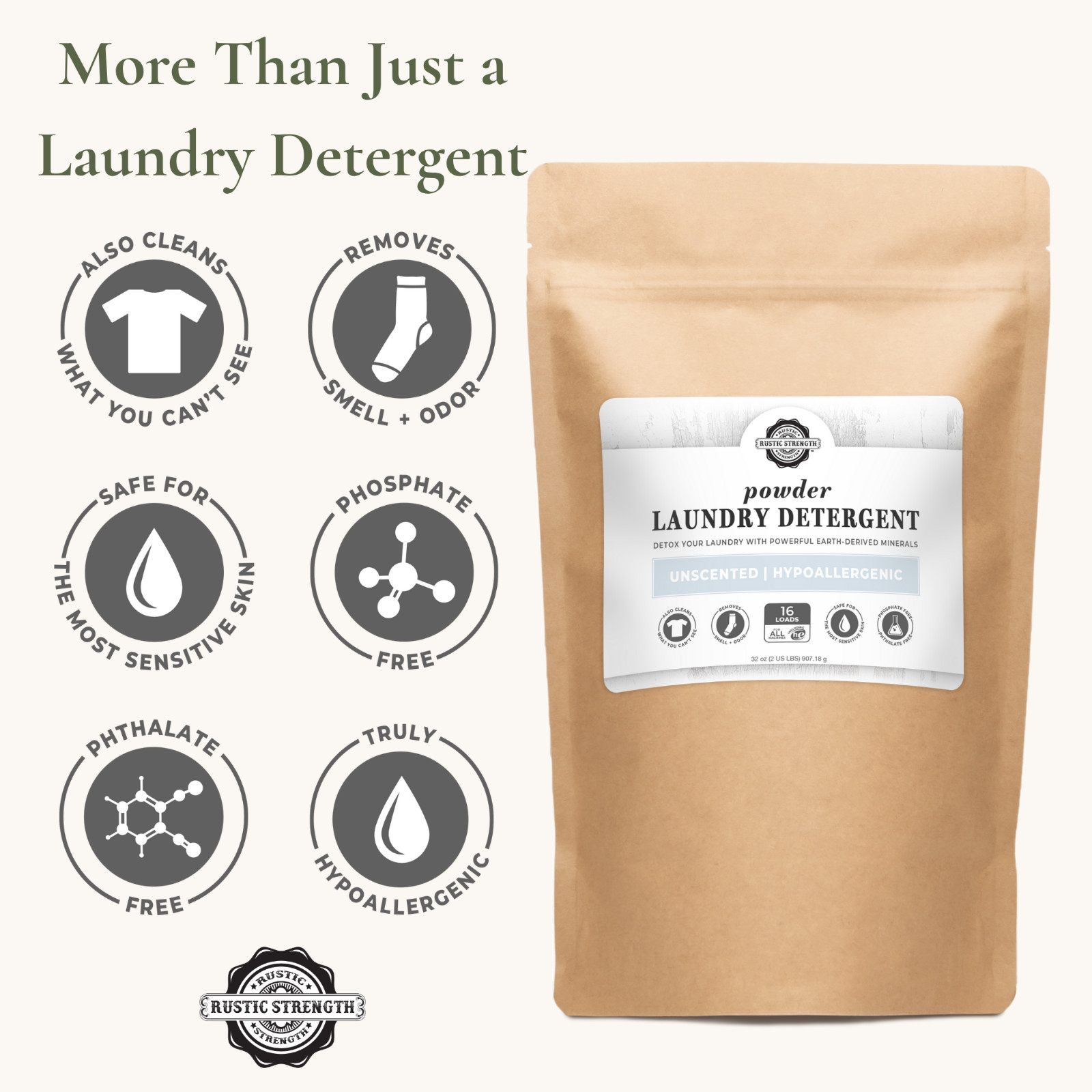 Toxin-Free Laundry Detergent 2 lb | Unscented | Plant-Based |Powdered
