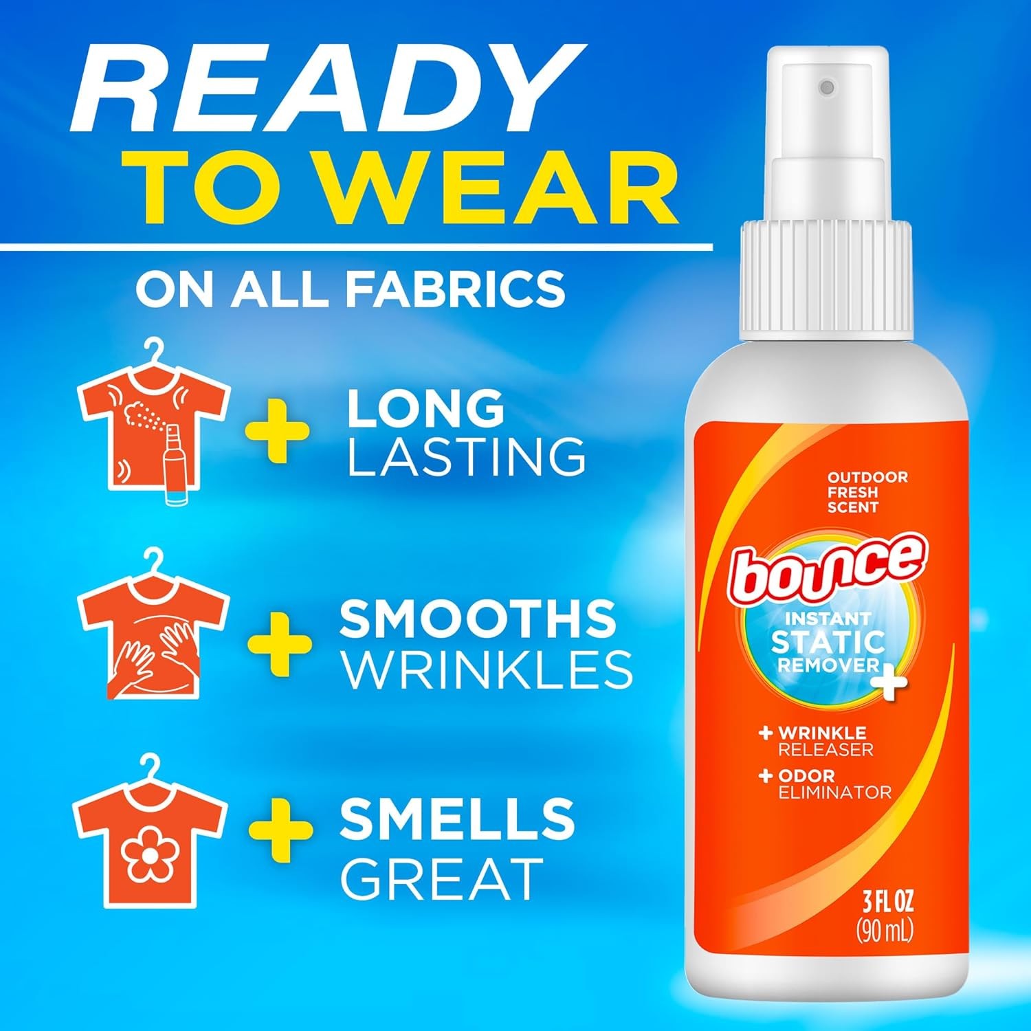 Bounce Anti Static Spray, 3 in 1 & Instant Wrinkle Release, Odor…