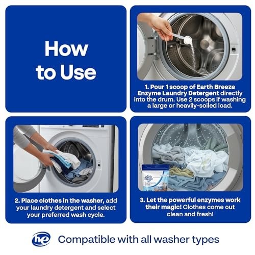 Powerful Enzyme Laundry Booster Powder 2lbs – 4-in-1 Deep Clean, Odor & Stain Fi
