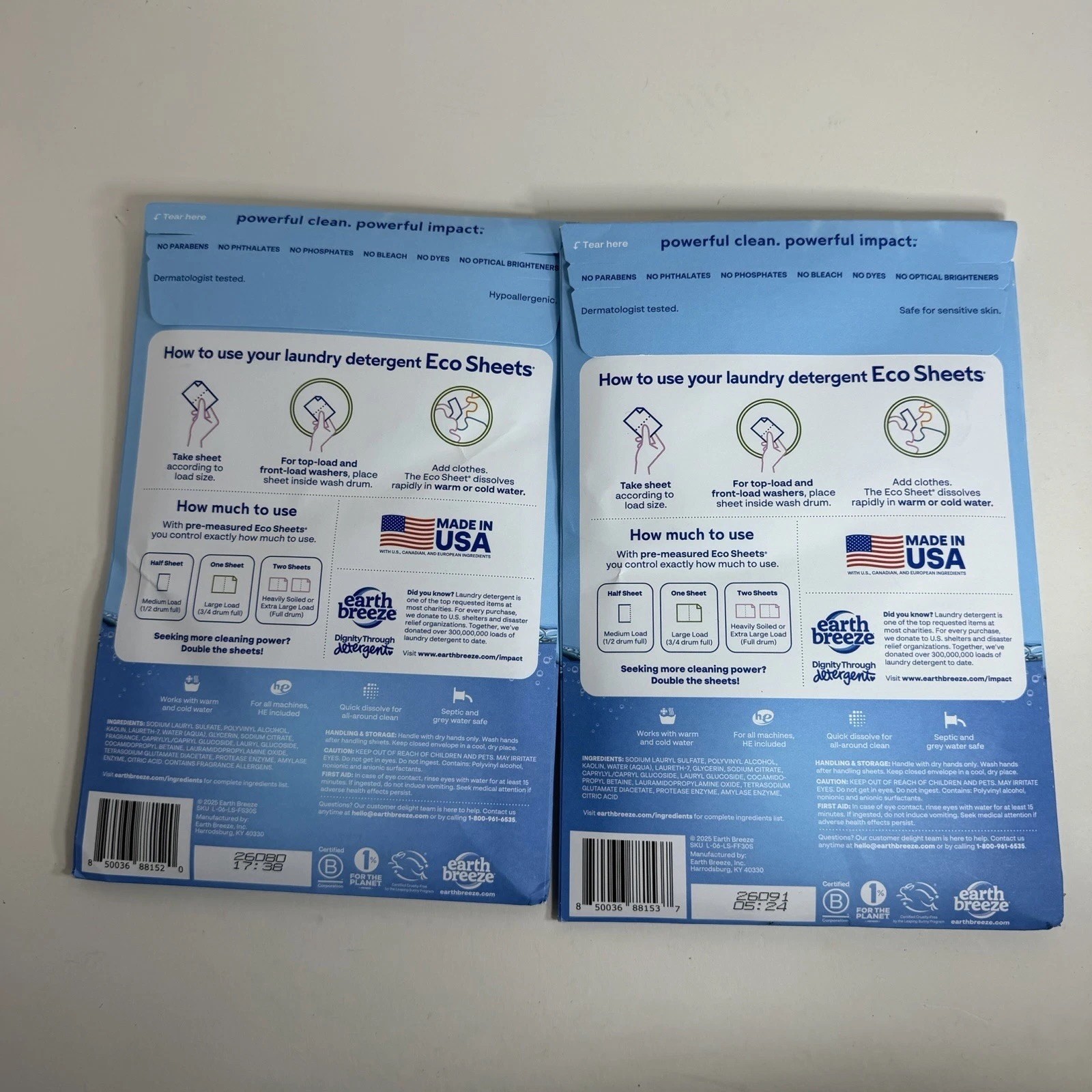 Earth Breeze Laundry Detergent Sheets Fresh Scent Fragrance 30 Ct 60 Loads Lot