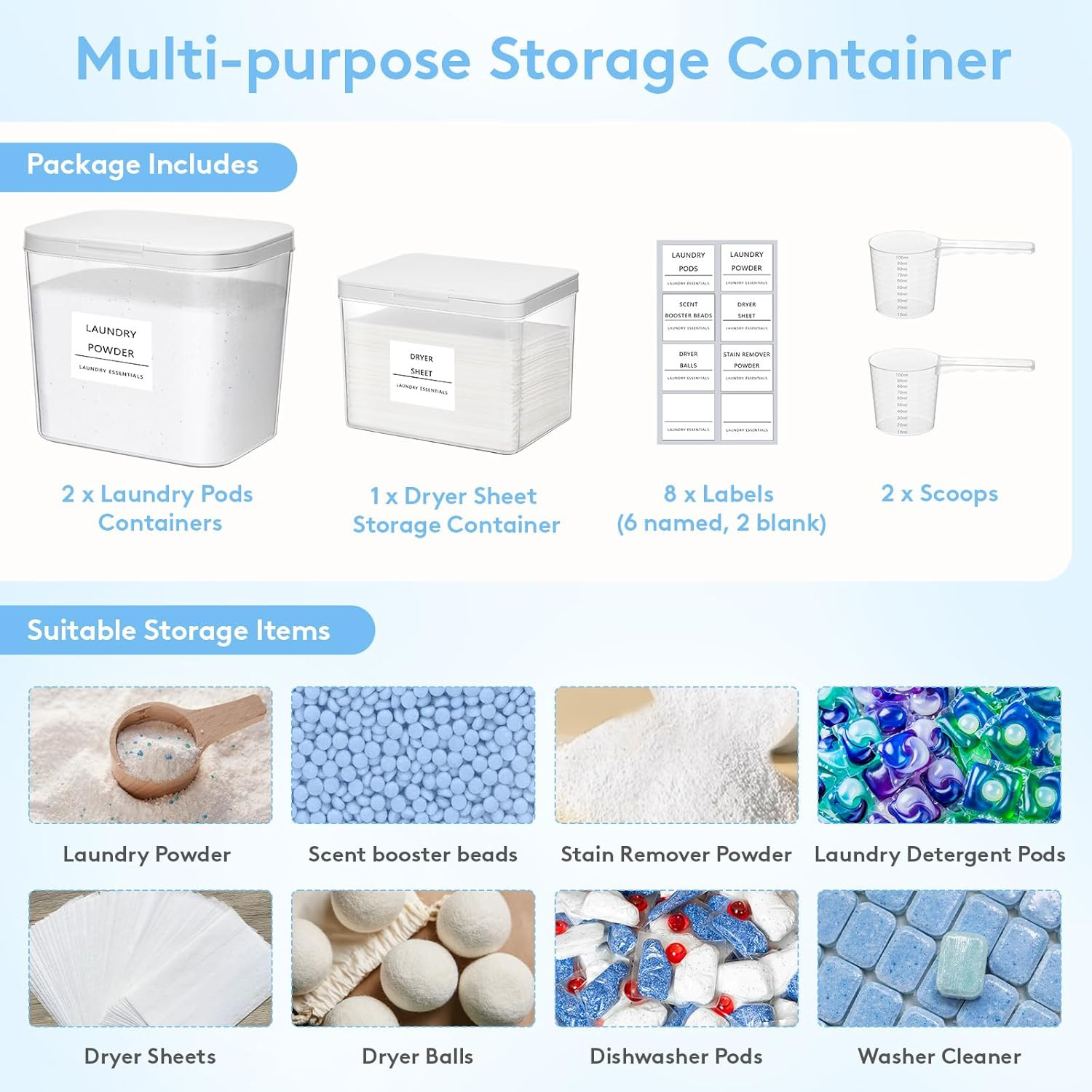 Laundry Pods Container with Pop-Up Lid, Laundry Room Organization, Dryer Sheet H
