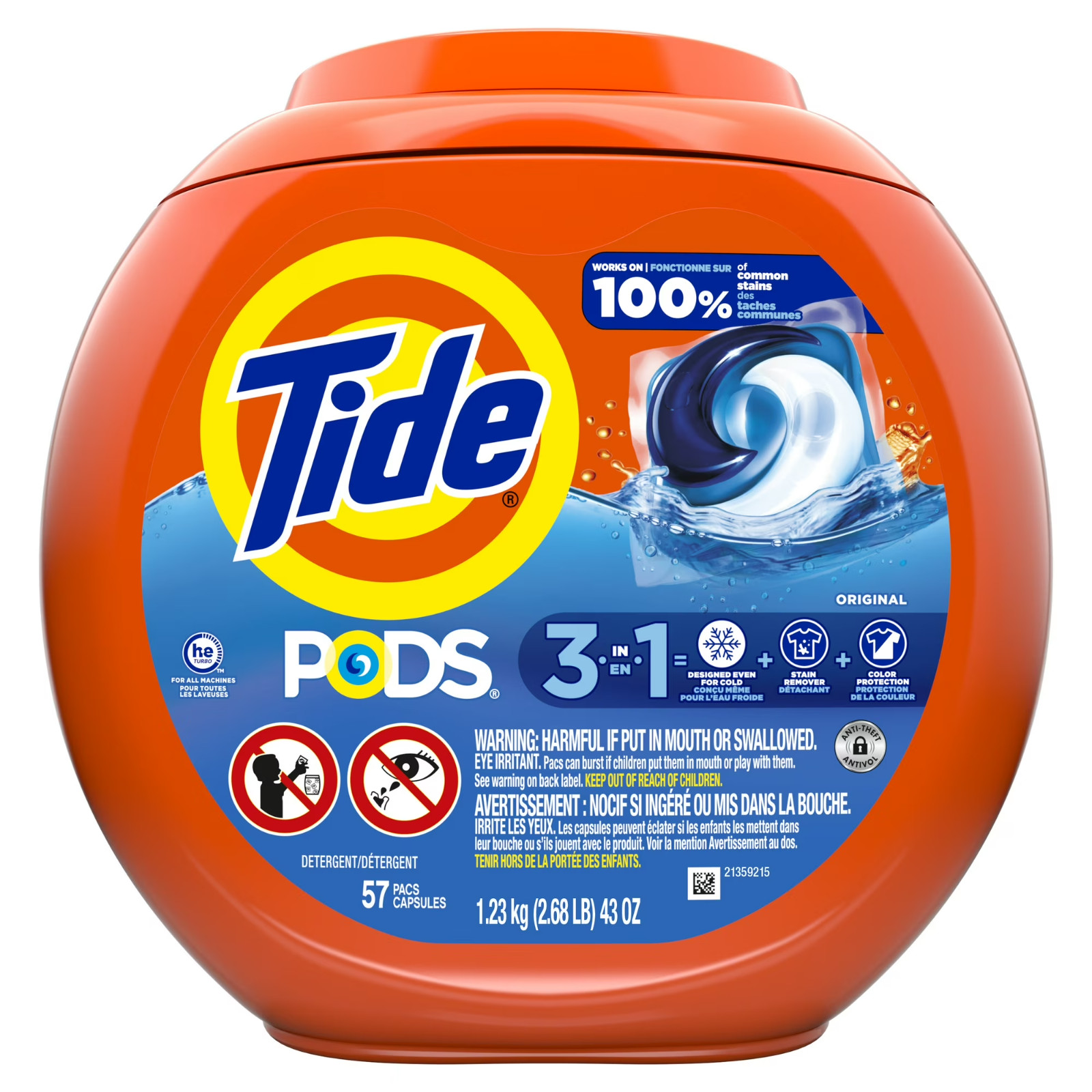 3 Pack Tide PODS Laundry Detergent Soap Pacs, Original Scent, 57 Count