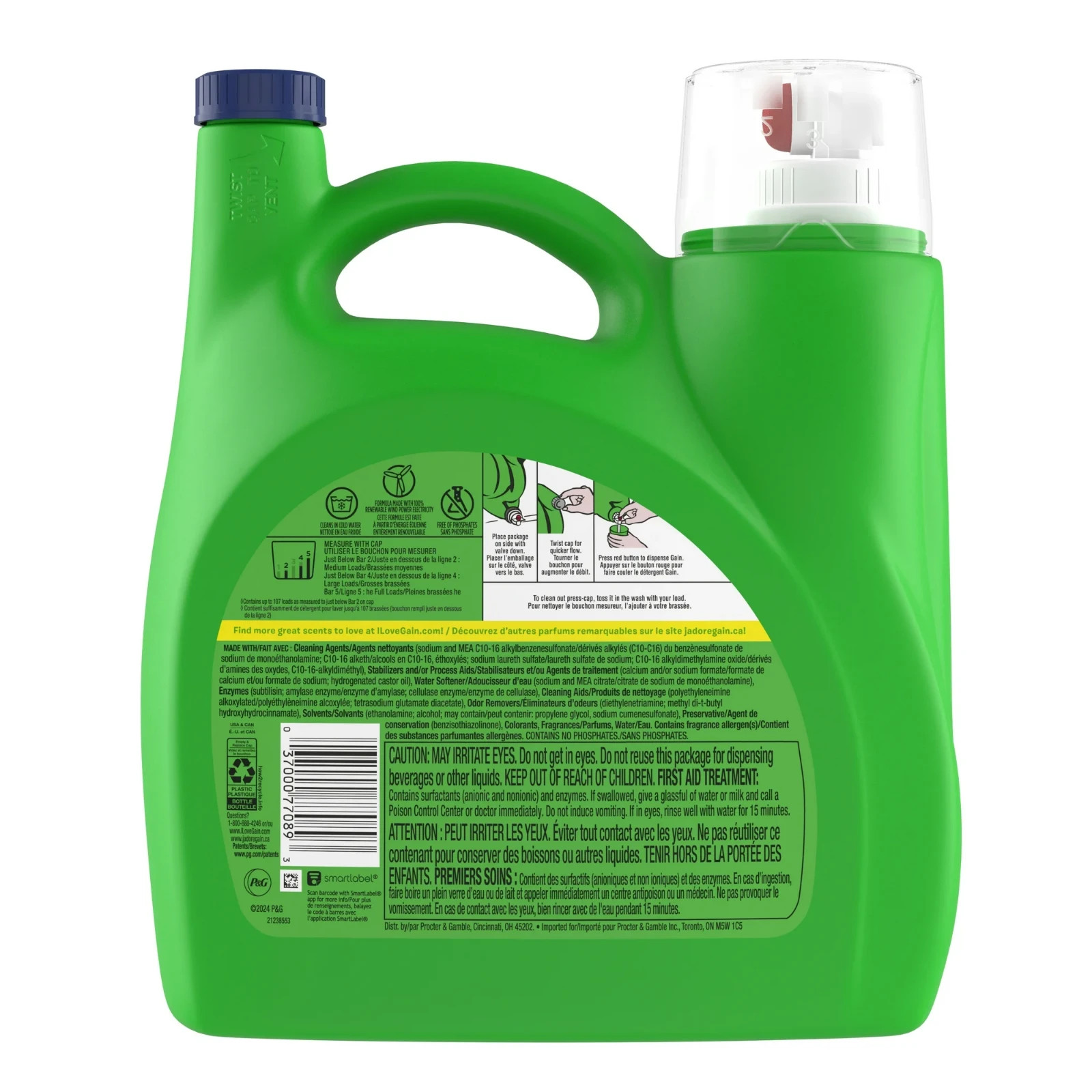3P Gain Liquid Laundry Detergent, Island Fresh Scent, 154 fl oz, 107 Loads