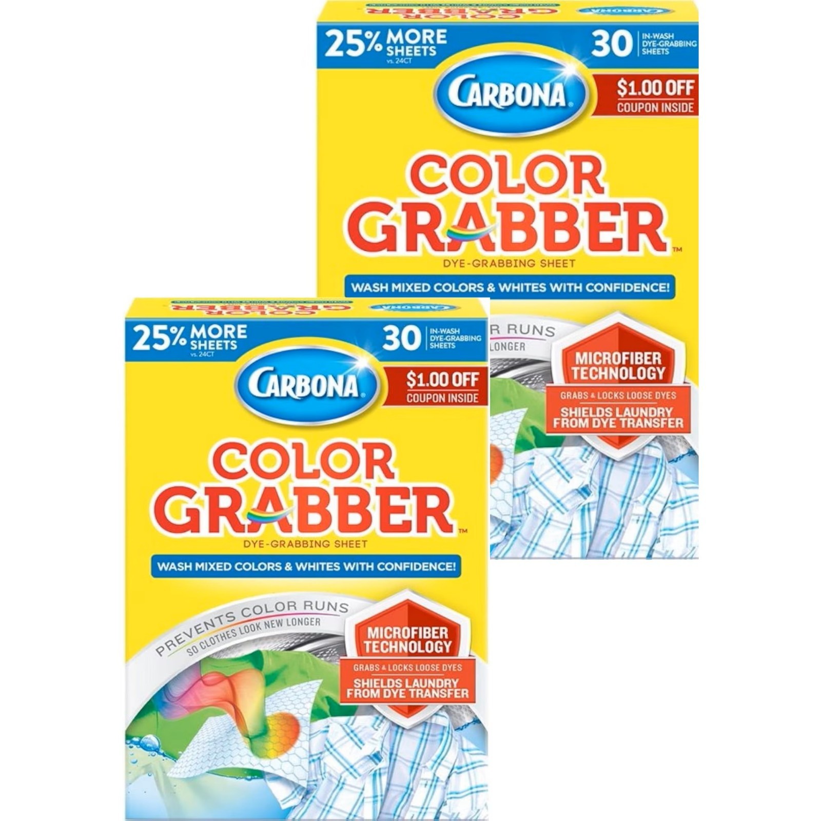 Carbona Color Grabber | In-Wash Dye Grabbing Sheets | 30 Count Per Box, 2 Pack