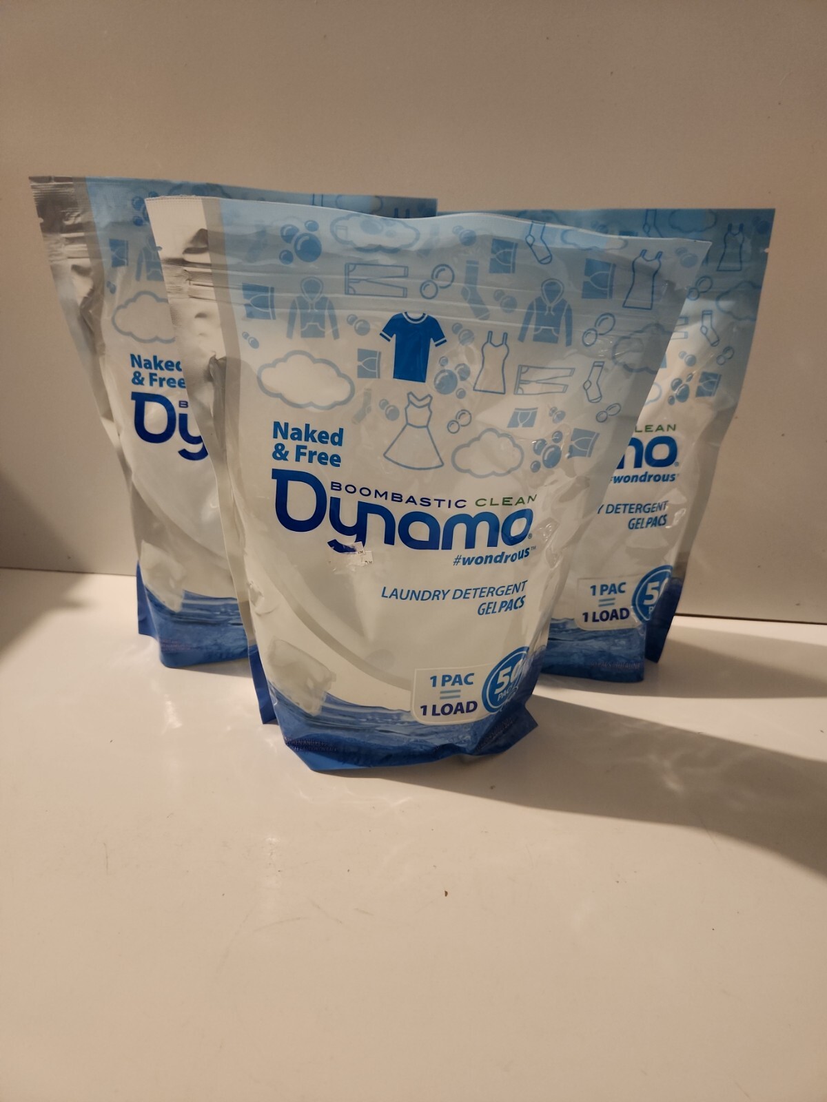 Dynamo Naked & Free HE Laundry Detergent 50 Gelpac Lot Of 3 Laundry Packs