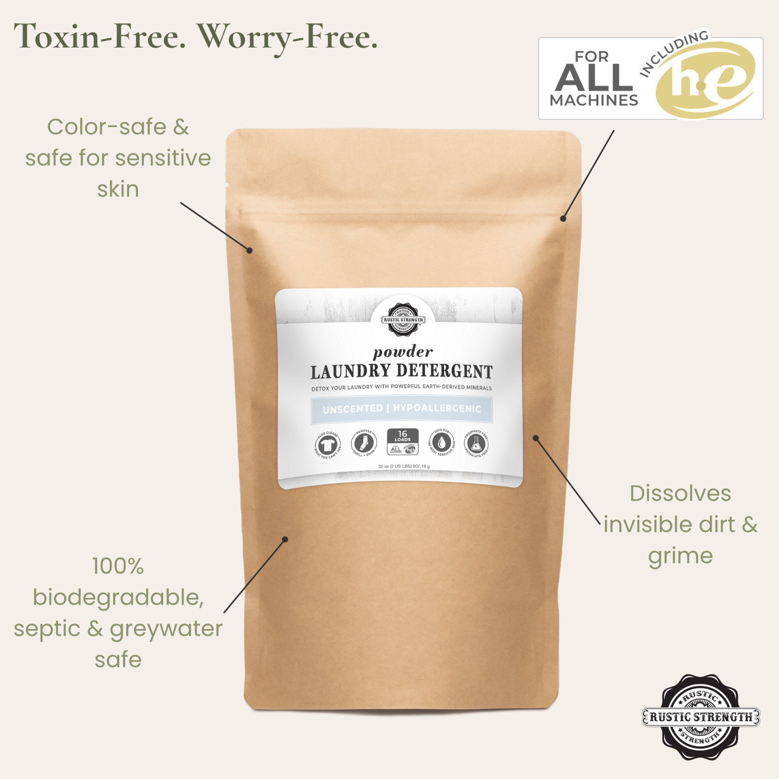 Toxin-Free Laundry Detergent 2 lb | Unscented | Plant-Based |Powdered