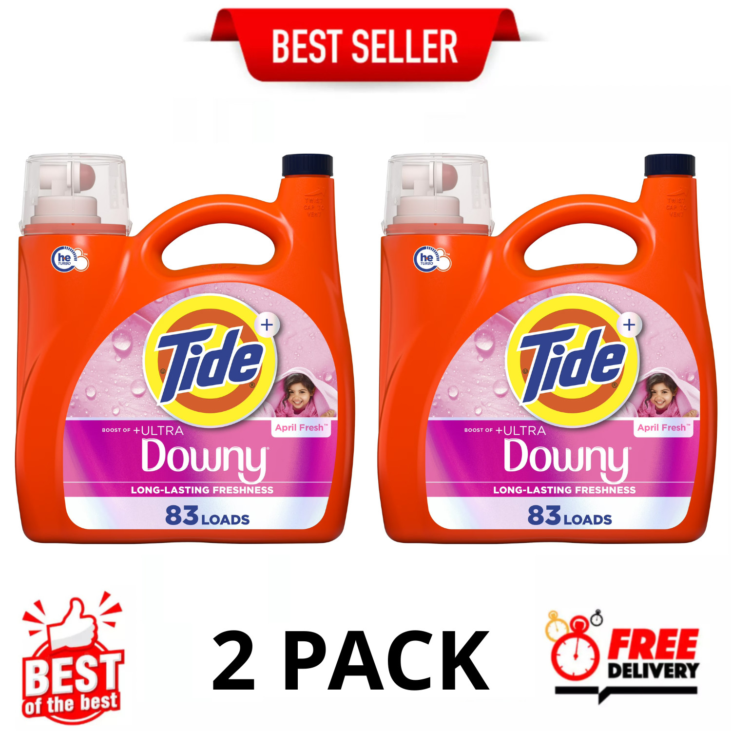 Tide Ultra Downy Liquid Laundry Detergent April Fresh 117 oz 83 Loads, 2 Pack