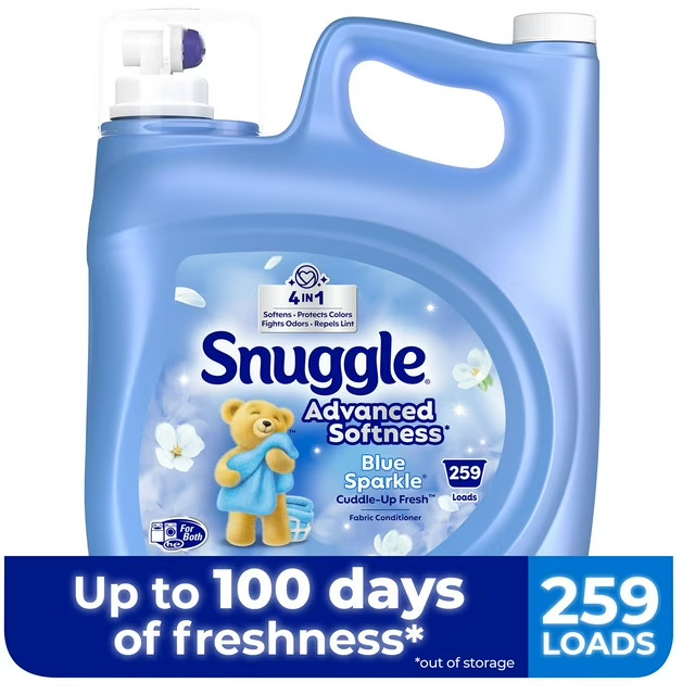 Snuggle Advanced Softness Liquid Fabric Softener, Blue Sparkle 259 loads, 176 oz