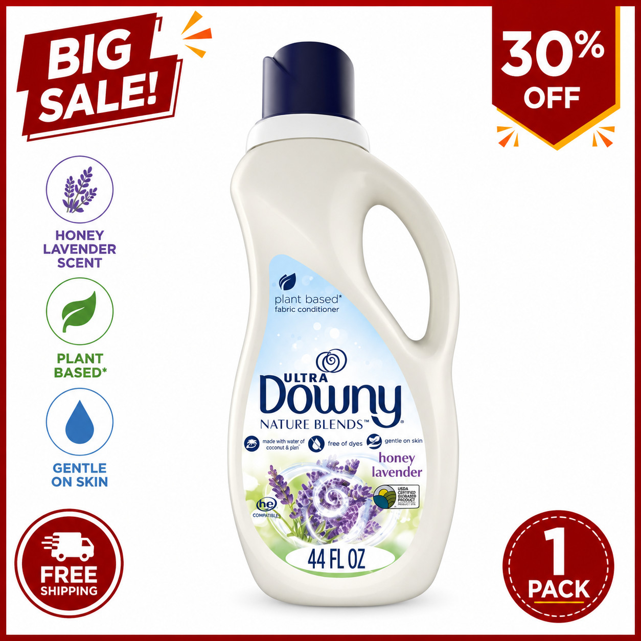 [BIG DEAL] Downy Nature Blends Honey Lavender Fabric Softener 44 fl oz 52 Loads