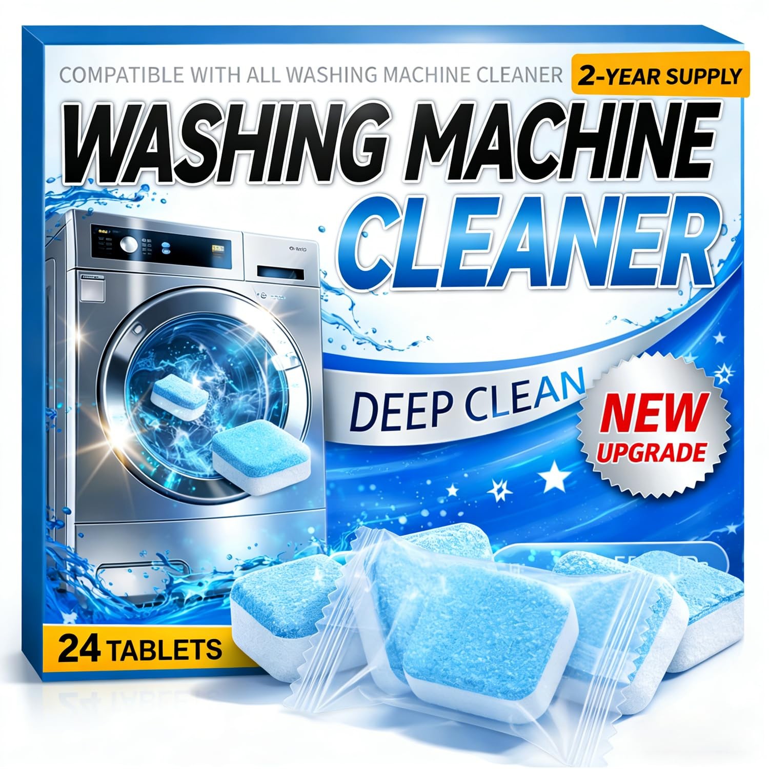 Washing Machine Cleaner Tablets 24 Pack Enzyme Deep Clean Front Load Washer